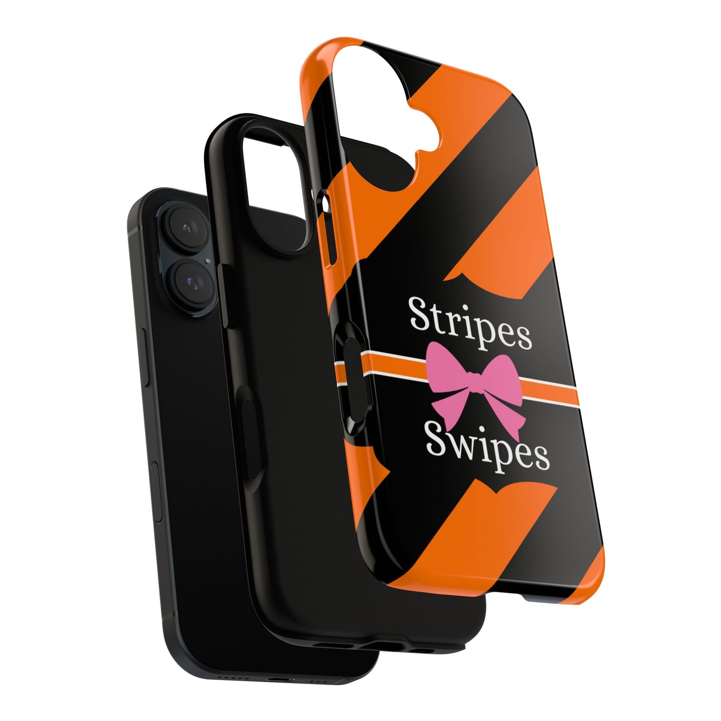 Phone Case iPhone 16/15/14 - Orange/Black Stripes & Swipes Tough Case