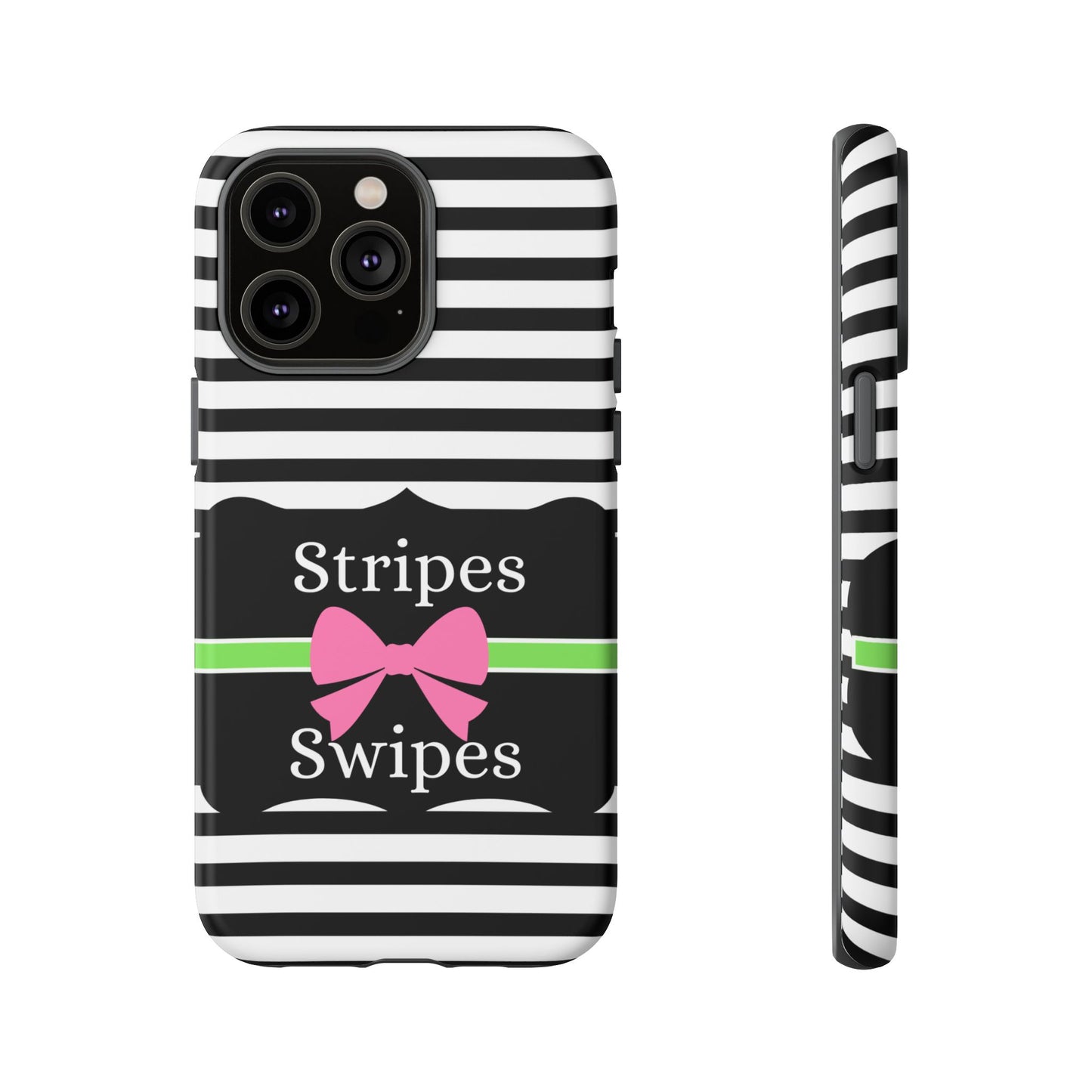 Phone Case iPhone 16/15/14 - Black/White/Green Stripes & Swipes Tough Case