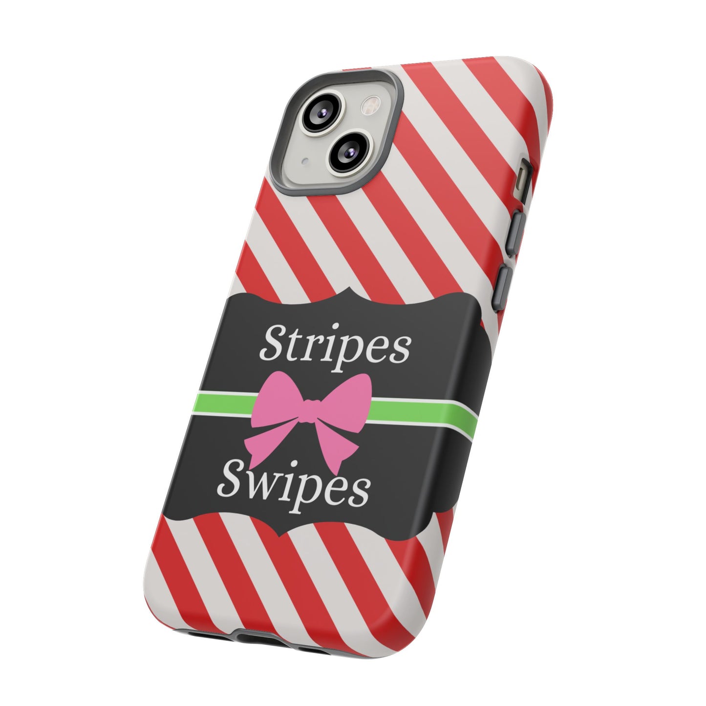 Phone Case iPhone 16/15/14 - Diagonal Red/White Stripes & Swipes Tough Case