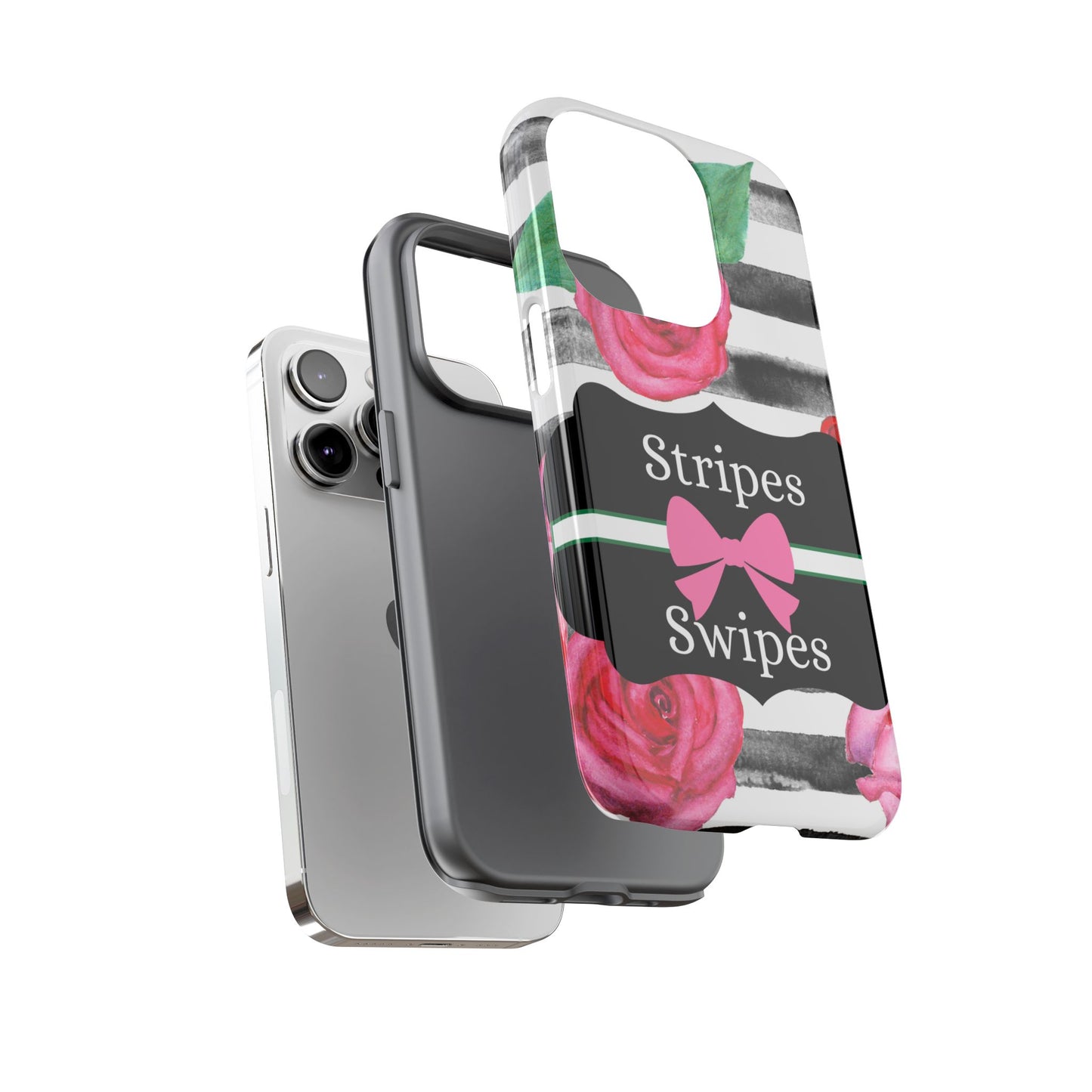 Phone Case iPhone 16/15/14 - Black/White Rose Stripes & Swipes Tough Case