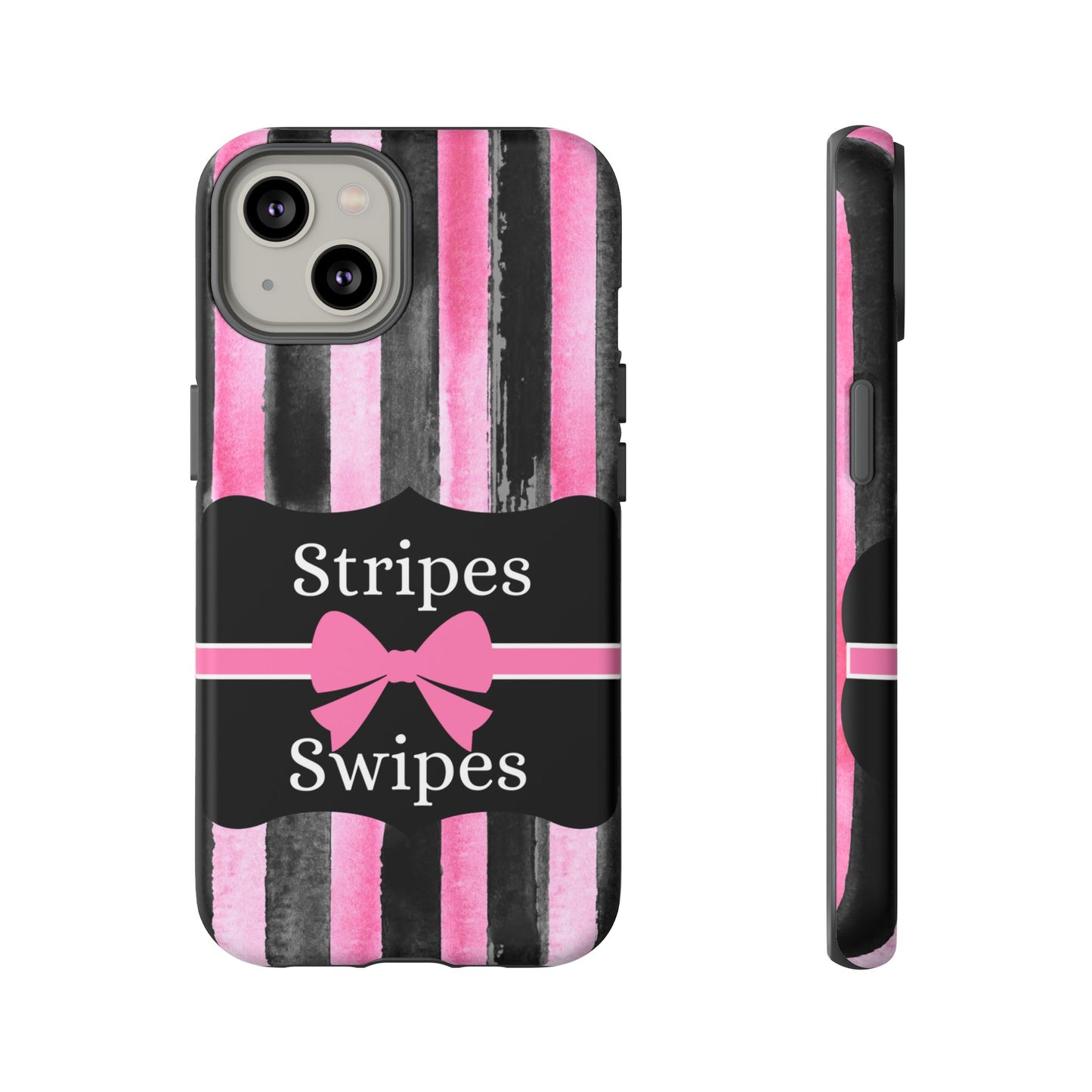 Phone Case iPhone 16/15/14 - Black/Pink Stripes & Swipes Tough Case