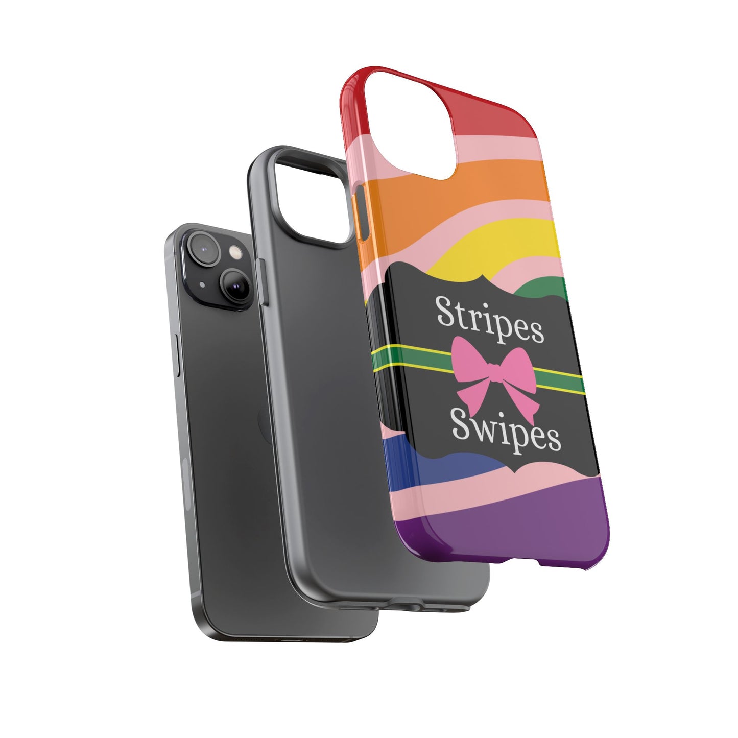 Phone Case iPhone 16/15/14 - Wavy Vivid/Pink Stripes & Swipes Tough Case