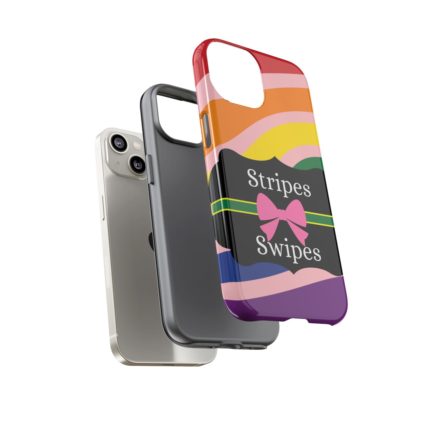 Phone Case iPhone 16/15/14 - Wavy Vivid/Pink Stripes & Swipes Tough Case