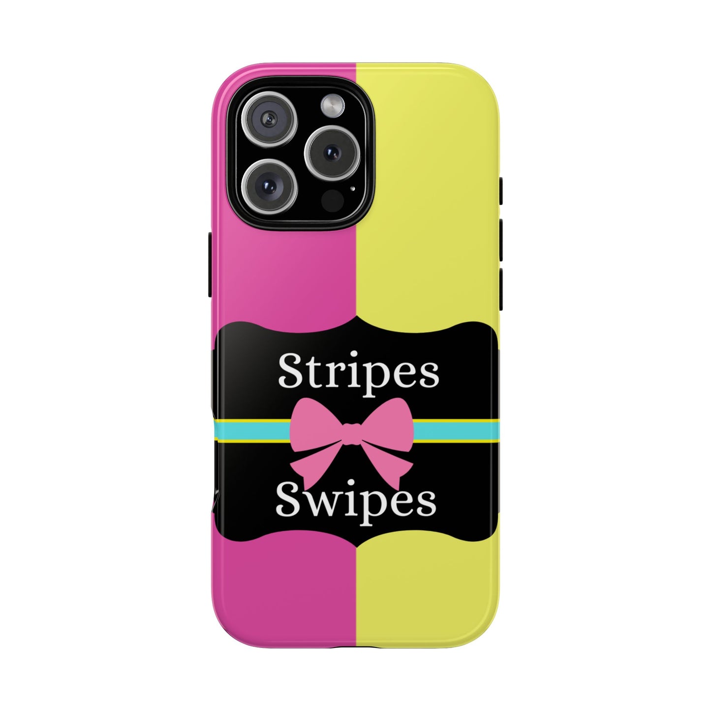 Phone Case iPhone 16/15/14 - Pink/Yellow Stripes & Swipes Tough Case