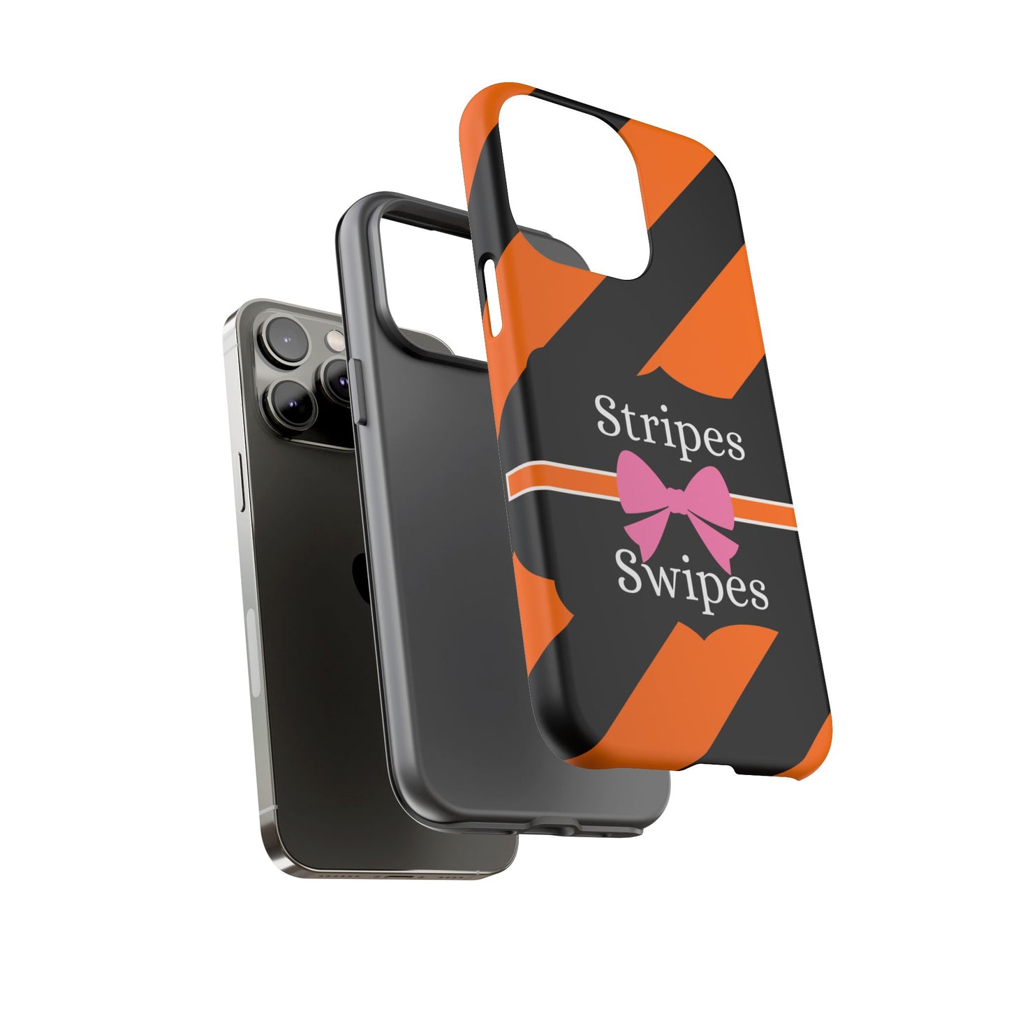 Phone Case iPhone 16/15/14 - Orange/Black Stripes & Swipes Tough Case