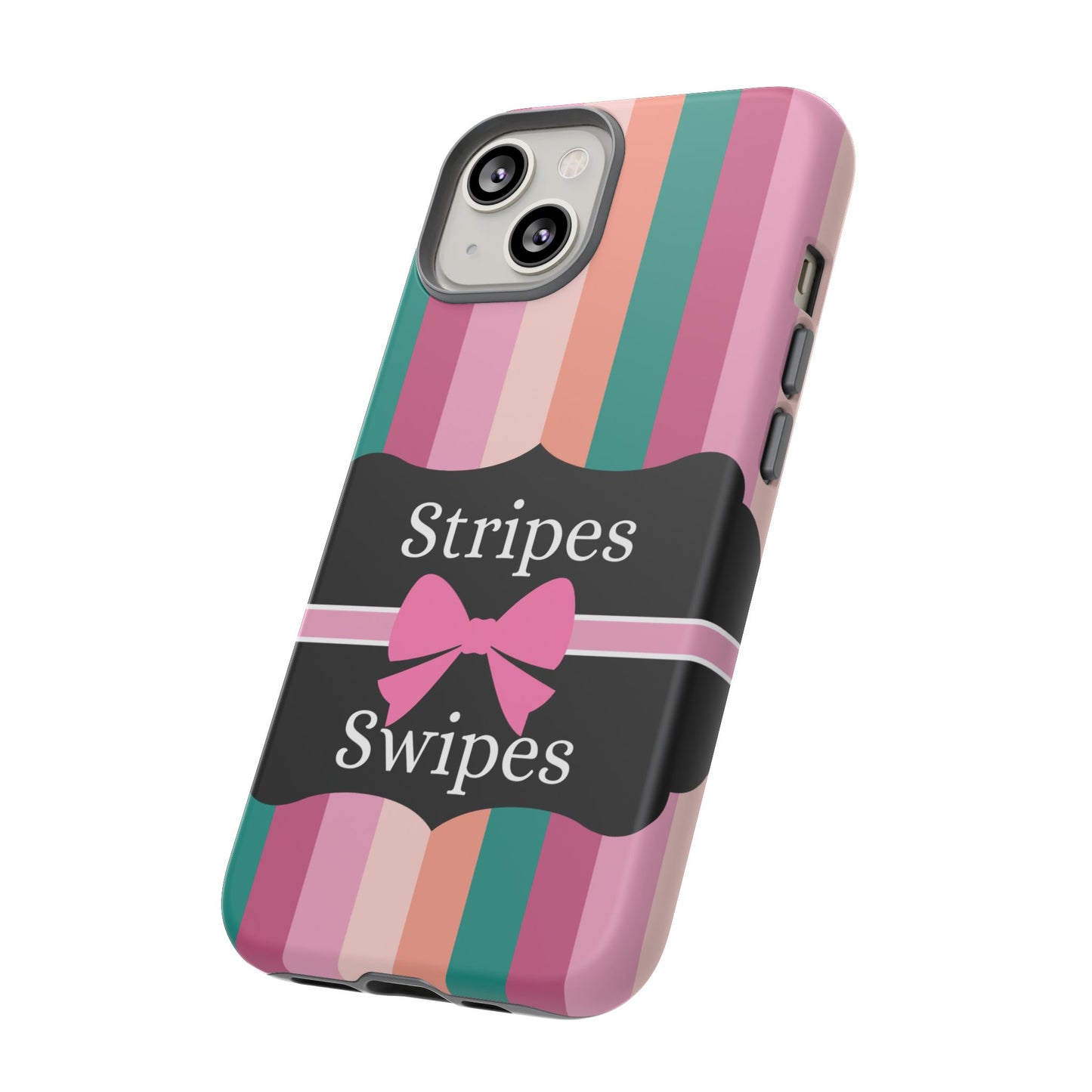 Phone Case iPhone 16/15/14 - Green/Pink/Peach Stripes & Swipes Tough Case