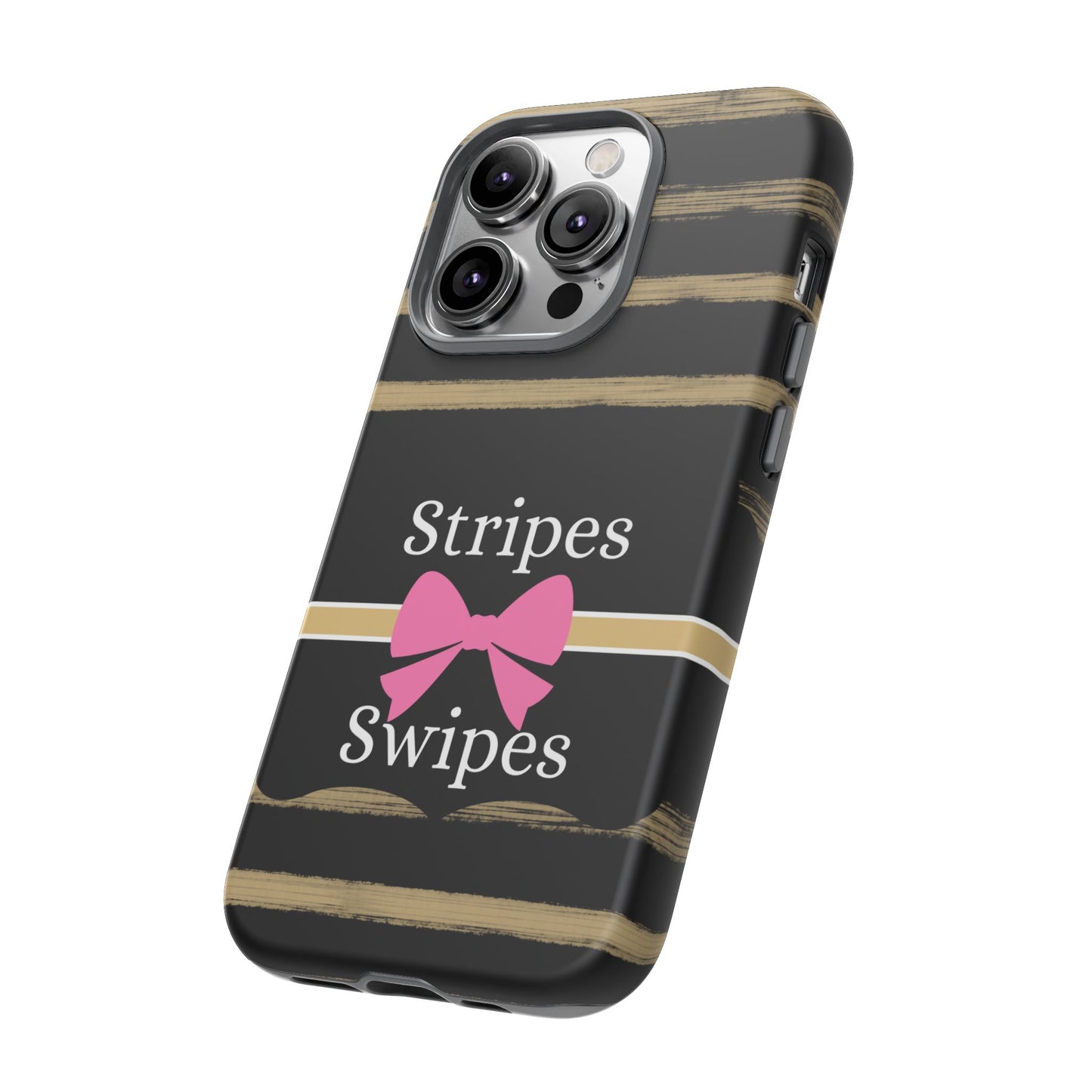 Phone Case iPhone 16/15/14 - Black/Beige Stripes & Swipes Tough Case