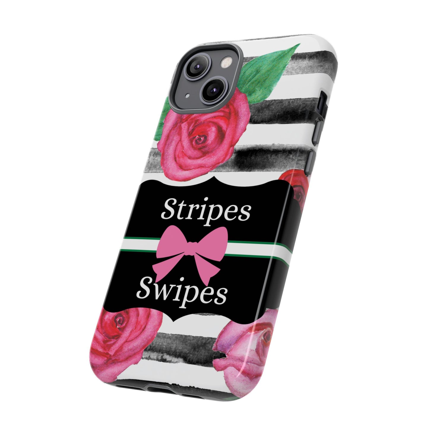 Phone Case iPhone 16/15/14 - Black/White Rose Stripes & Swipes Tough Case