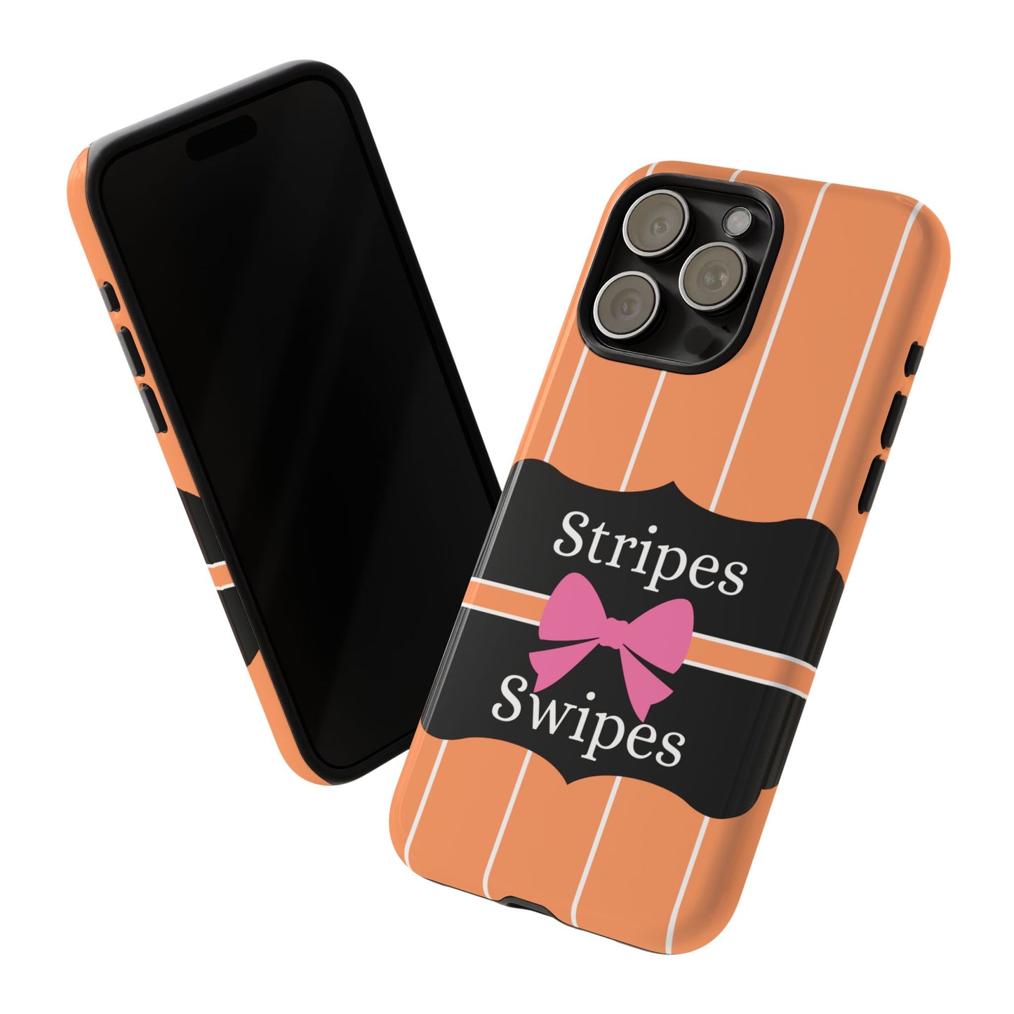 Phone Case iPhone 16/15/14 - Orange/White Stripes & Swipes Tough Case