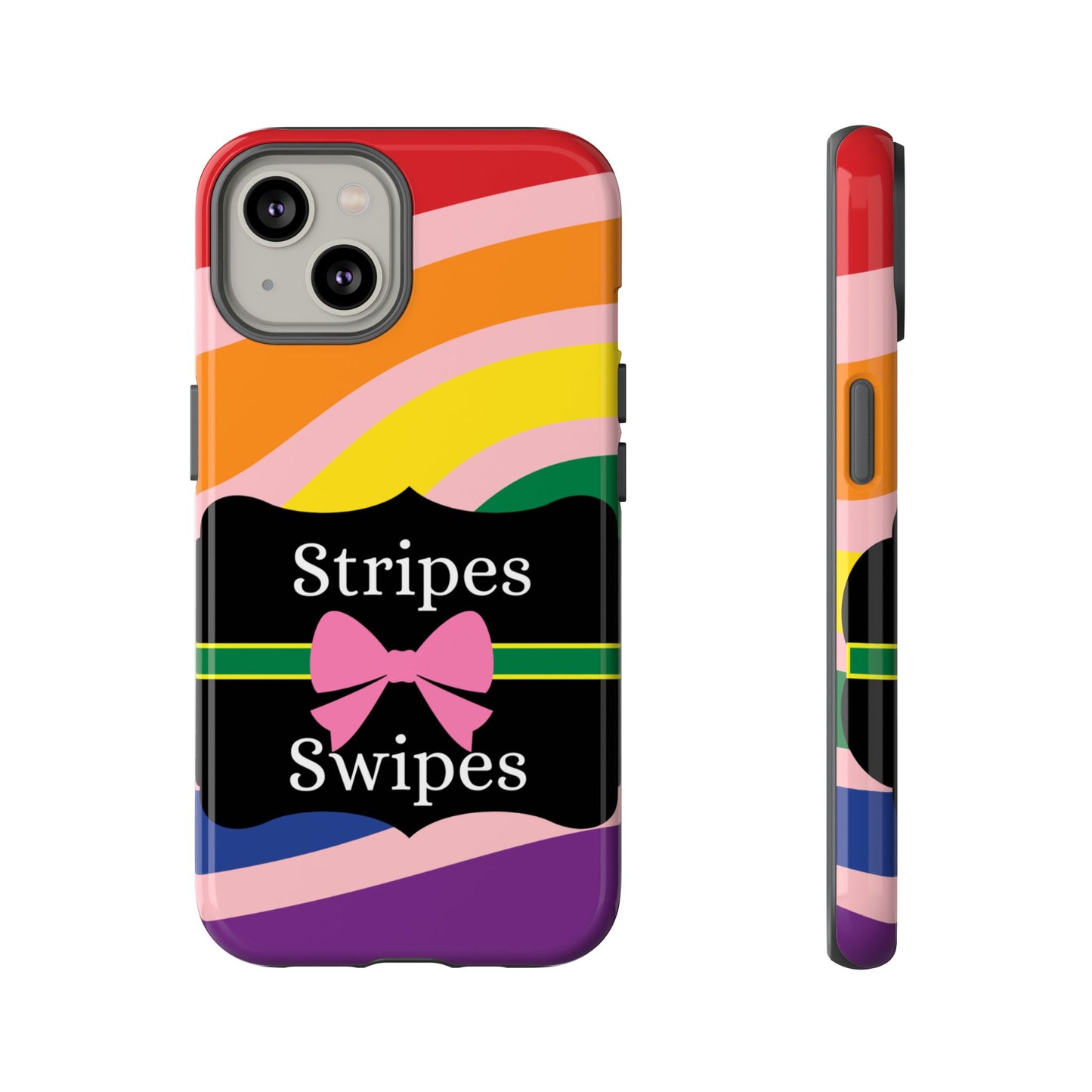 Phone Case iPhone 16/15/14 - Wavy Vivid/Pink Stripes & Swipes Tough Case