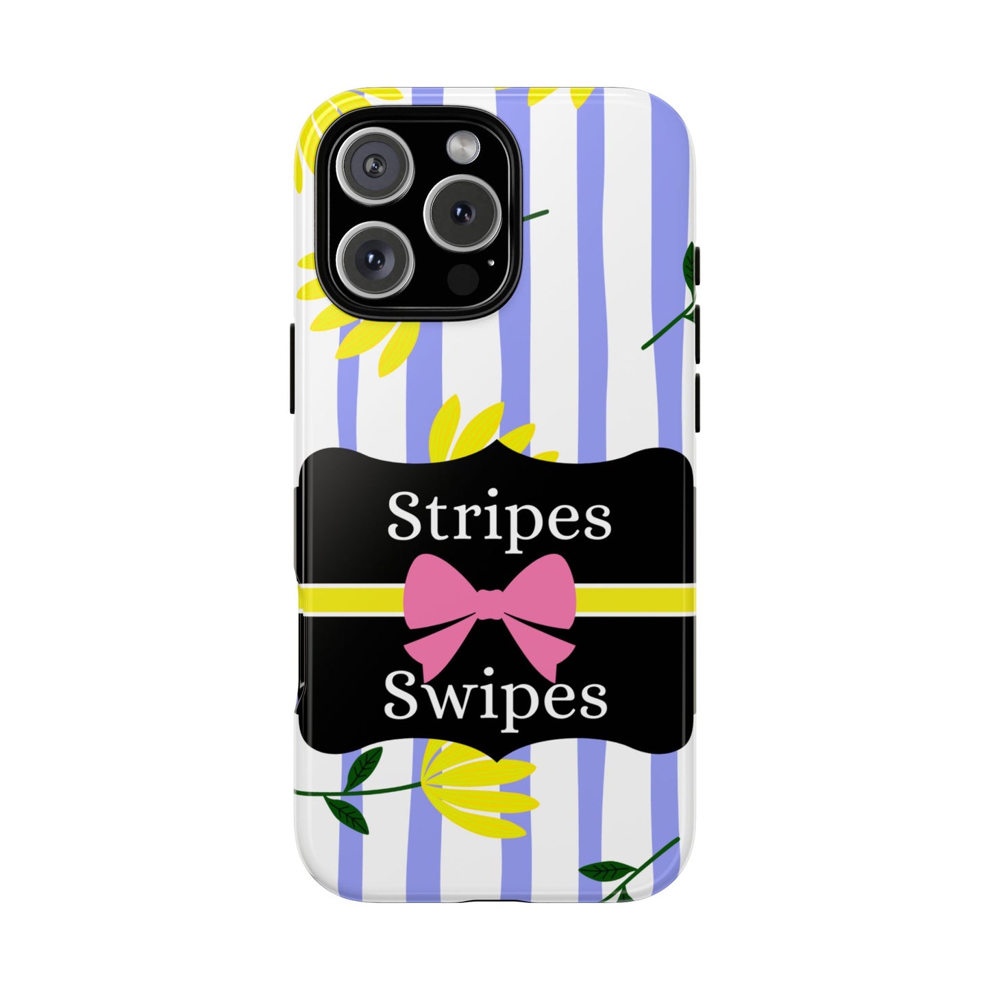 Phone Case iPhone 16/15/14 - Blue/White Yellow Stripes & Swipes Tough Case