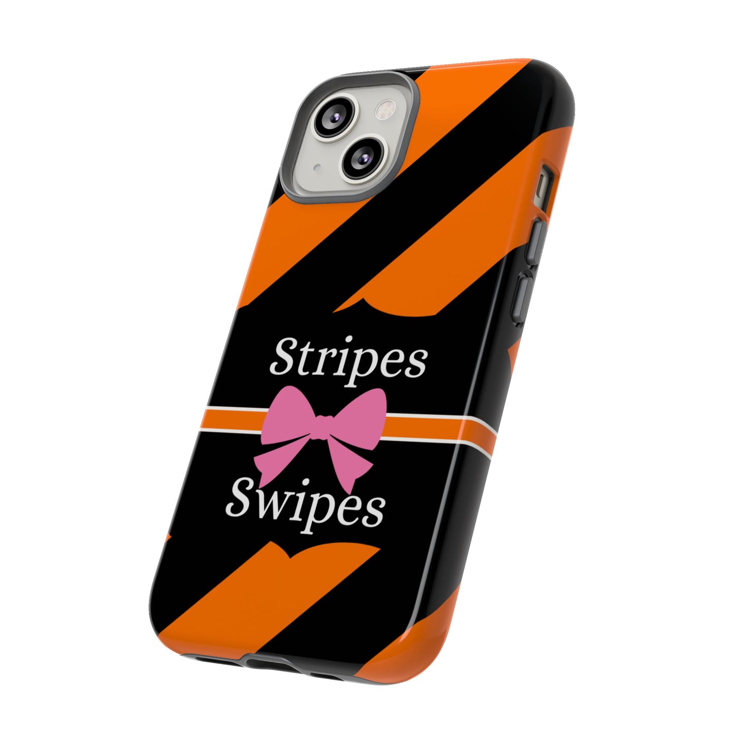 Phone Case iPhone 16/15/14 - Orange/Black Stripes & Swipes Tough Case