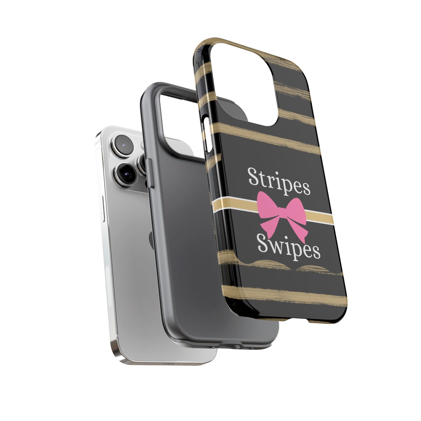 Phone Case iPhone 16/15/14 - Black/Beige Stripes & Swipes Tough Case