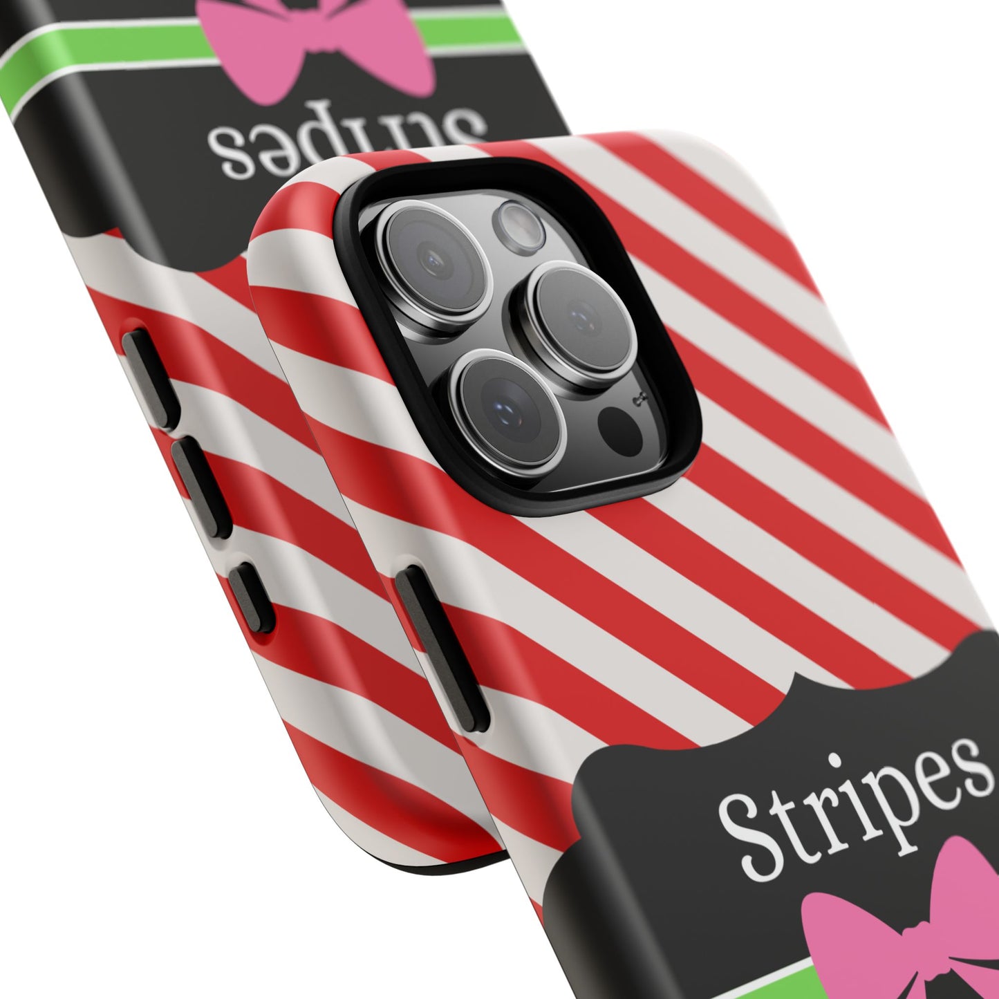 Phone Case iPhone 16/15/14 - Diagonal Red/White Stripes & Swipes Tough Case