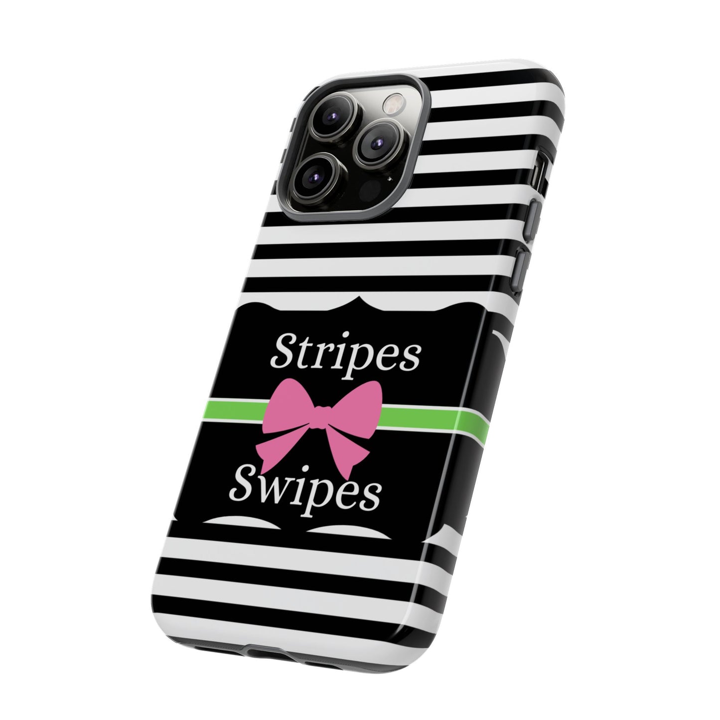 Phone Case iPhone 16/15/14 - Black/White/Green Stripes & Swipes Tough Case