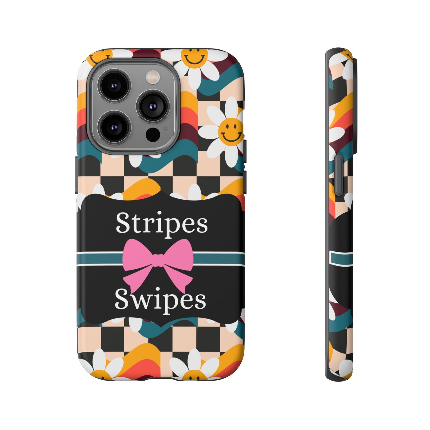 Phone Case iPhone 16/15/14 - Smiley Faces Stripes & Swipes Tough Case