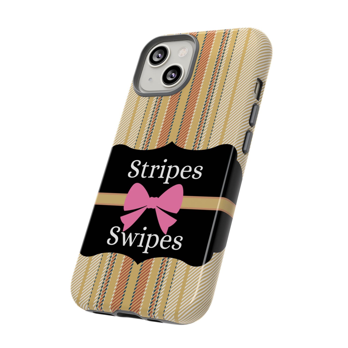 Phone Case iPhone 16/15/14 - Beige/Micro Stripes & Swipes Tough Case