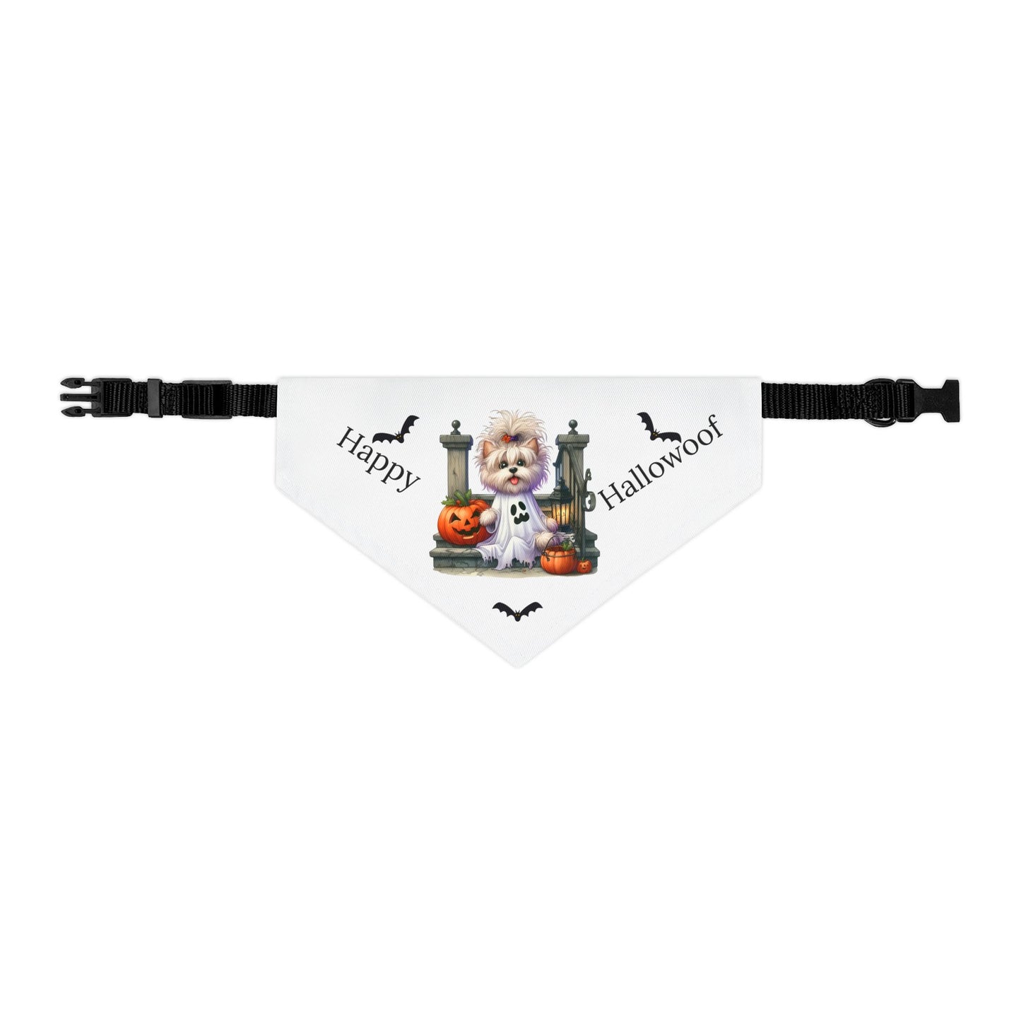 Happy "Hallowoof" - MEDIUM Pet Bandana Collar WHITE 08