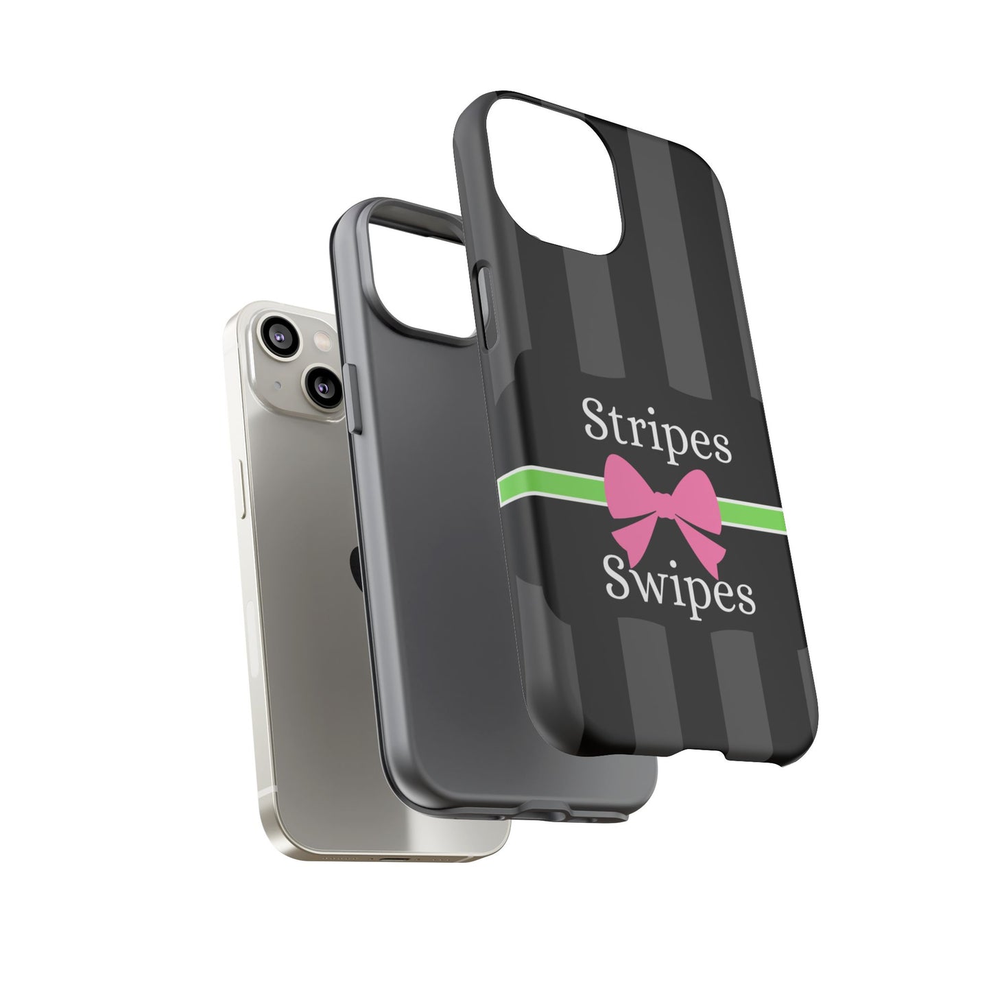 Phone Case iPhone 16/15/14 - Black/Gray/Pink Stripes & Swipes Tough Case