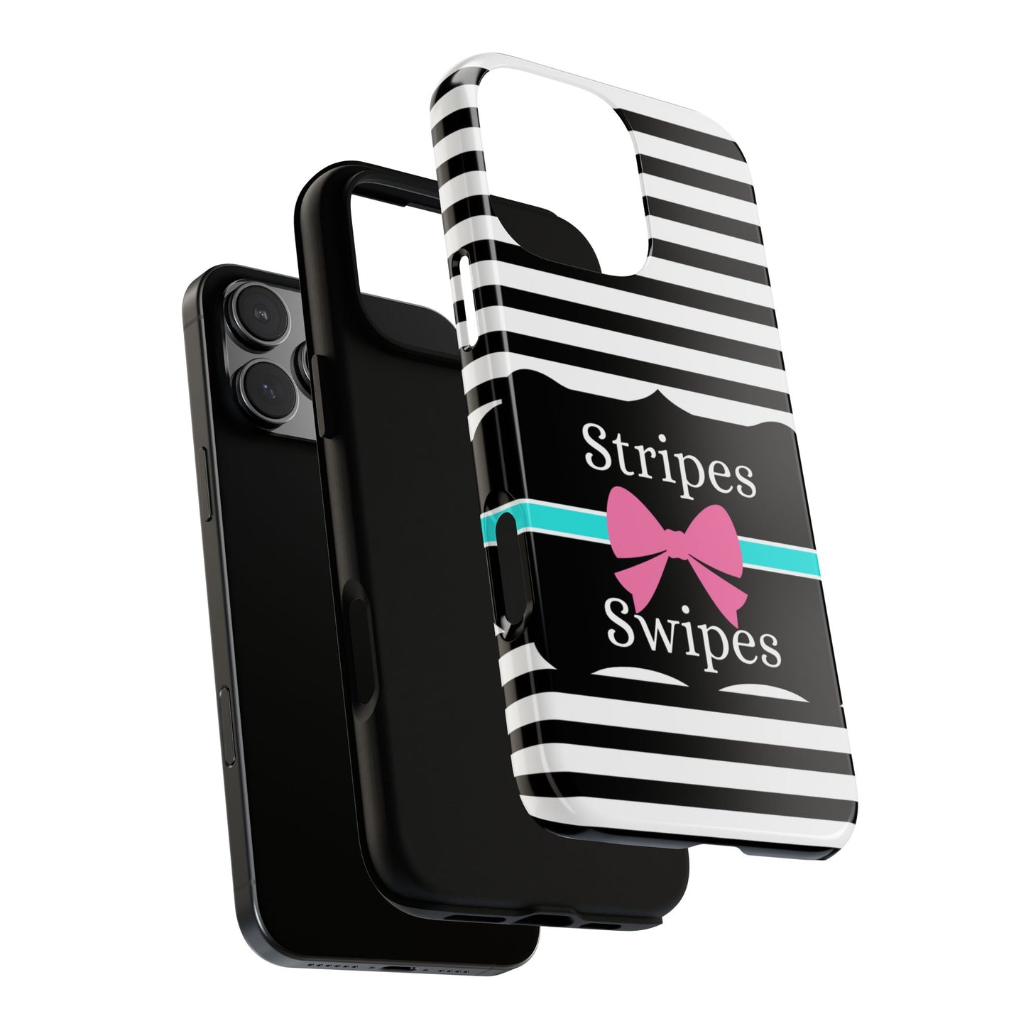 Phone Case iPhone 16/15/14 - Black/White/Blue Stripes & Swipes Tough Case