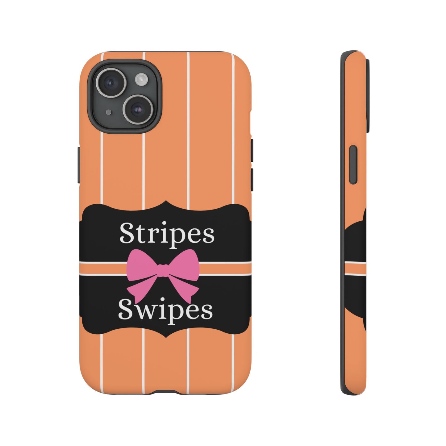 Phone Case iPhone 16/15/14 - Orange/White Stripes & Swipes Tough Case