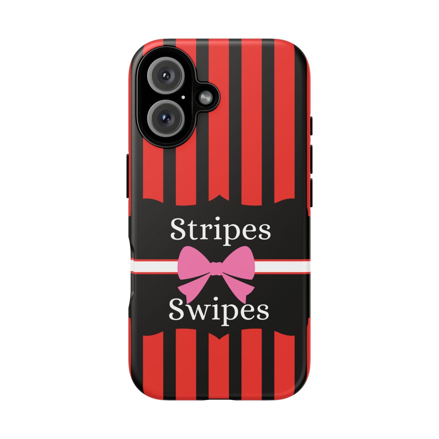 Phone Case iPhone 16/15/14 - Red/Black/White Stripes & Swipes Tough Case