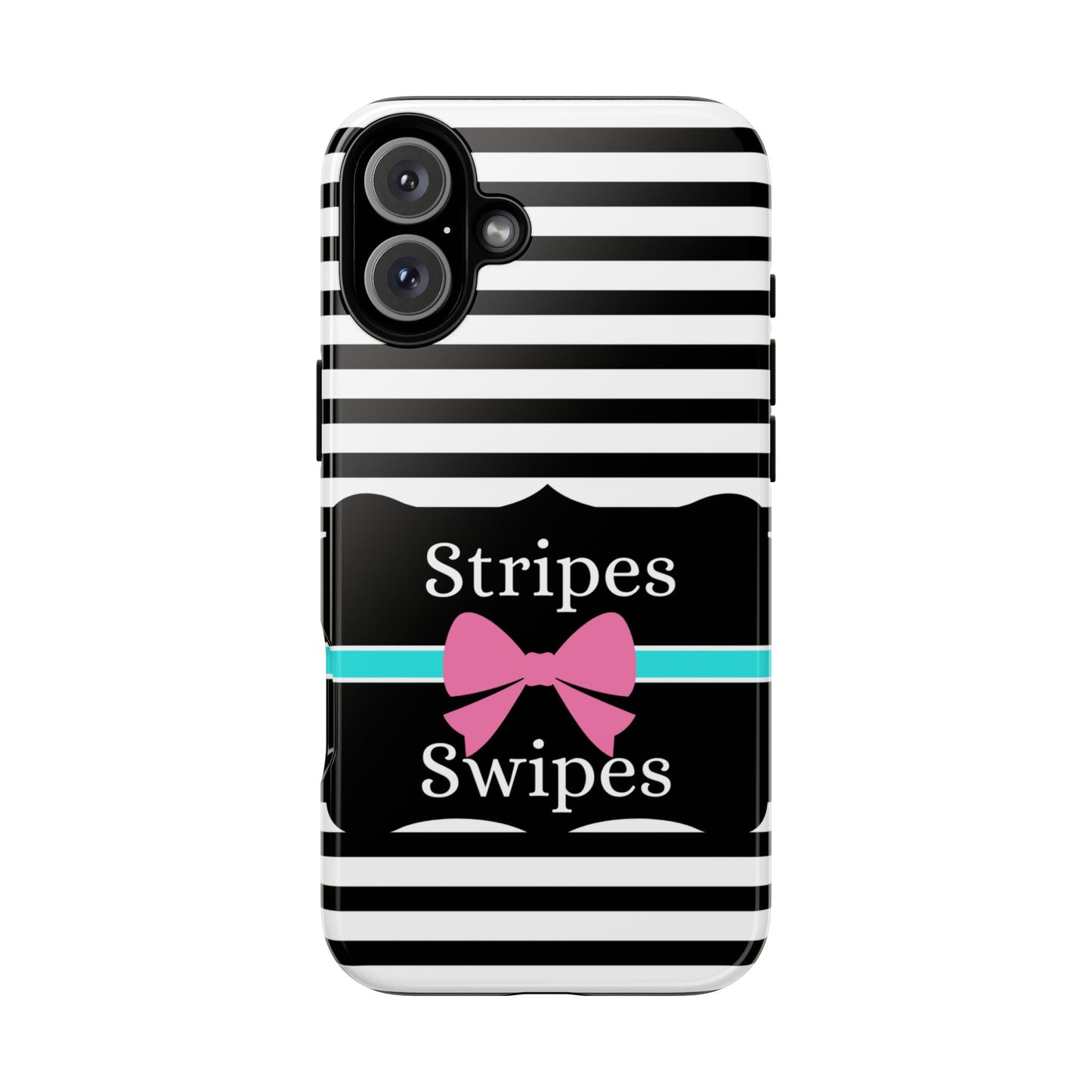 Phone Case iPhone 16/15/14 - Black/White/Blue Stripes & Swipes Tough Case