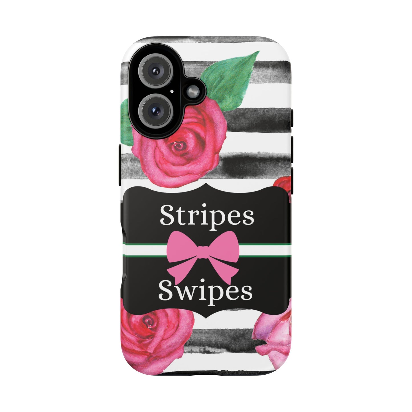 Phone Case iPhone 16/15/14 - Black/White Rose Stripes & Swipes Tough Case