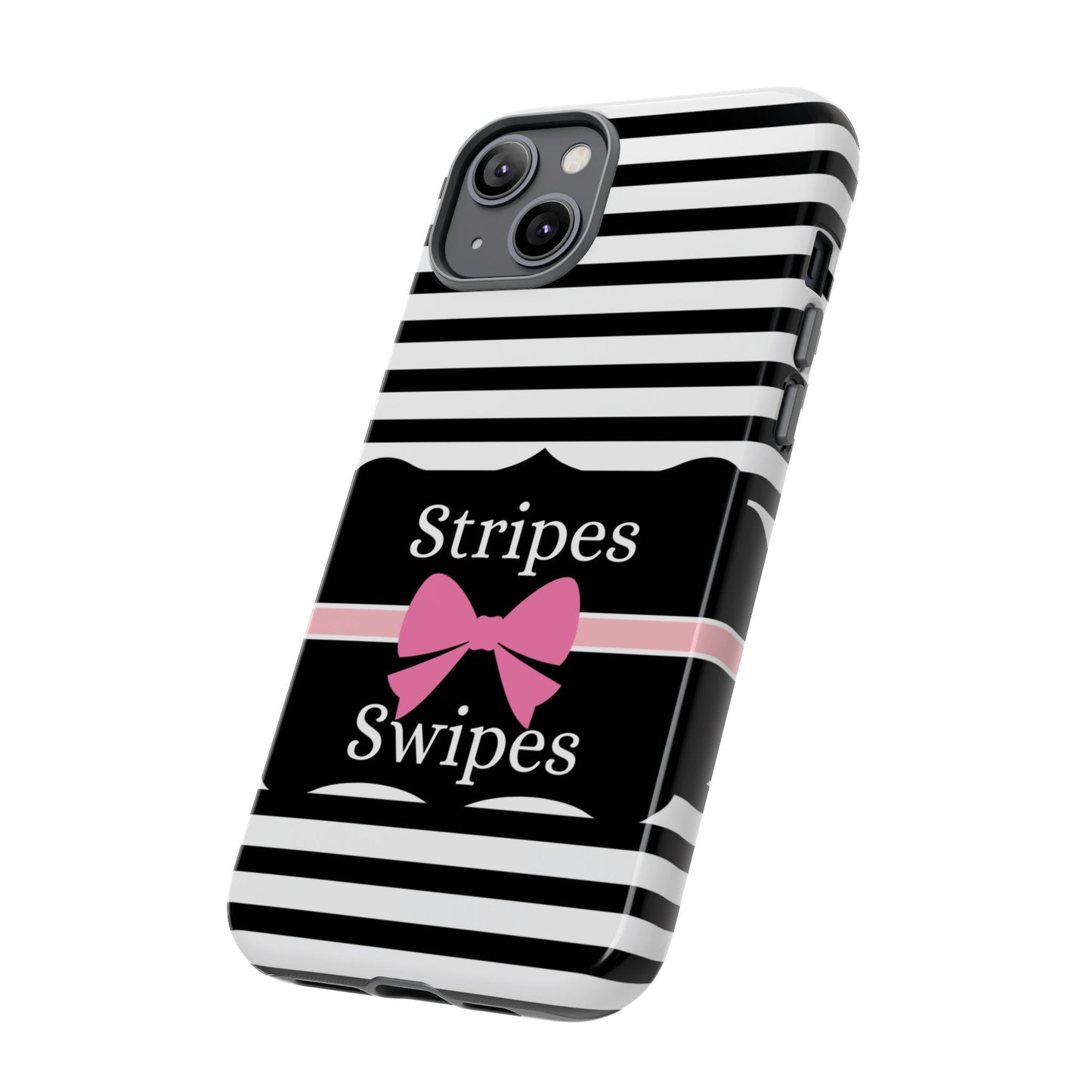 Phone Case iPhone 16/15/14 - Black/White/Pink Stripes & Swipes Tough Case