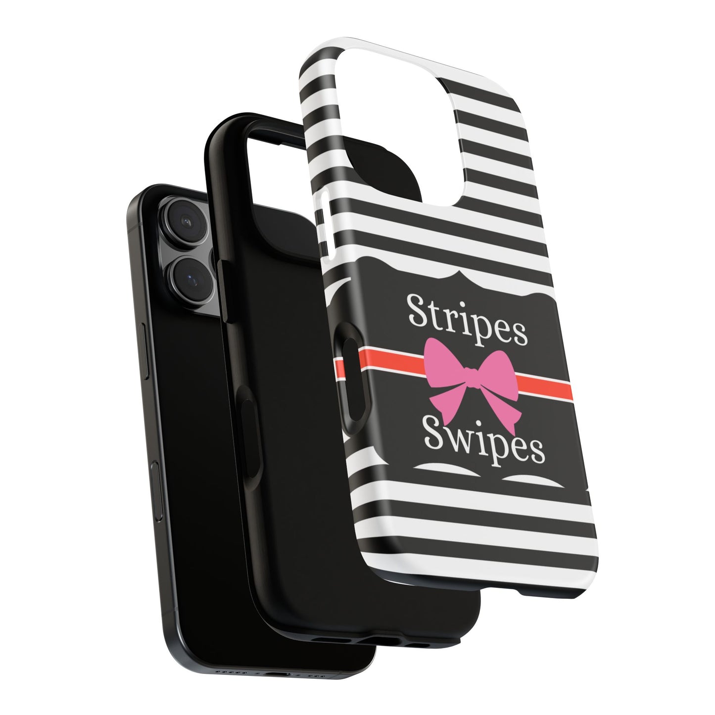 Phone Case iPhone 16/15/14 -Black/White/Red Stripes & Swipes Tough Case