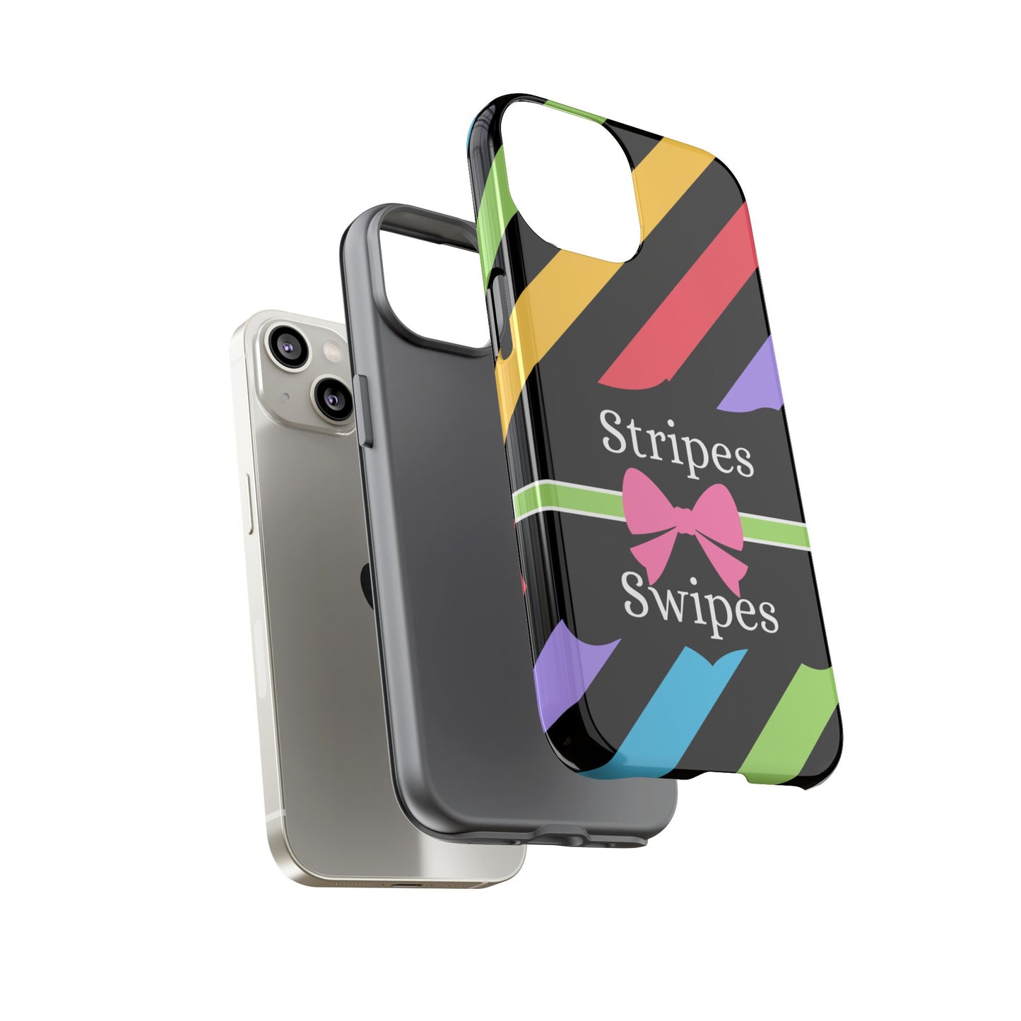 Phone Case iPhone 16/15/14 - Diagonal Vivid Black Stripes & Swipes Tough Case