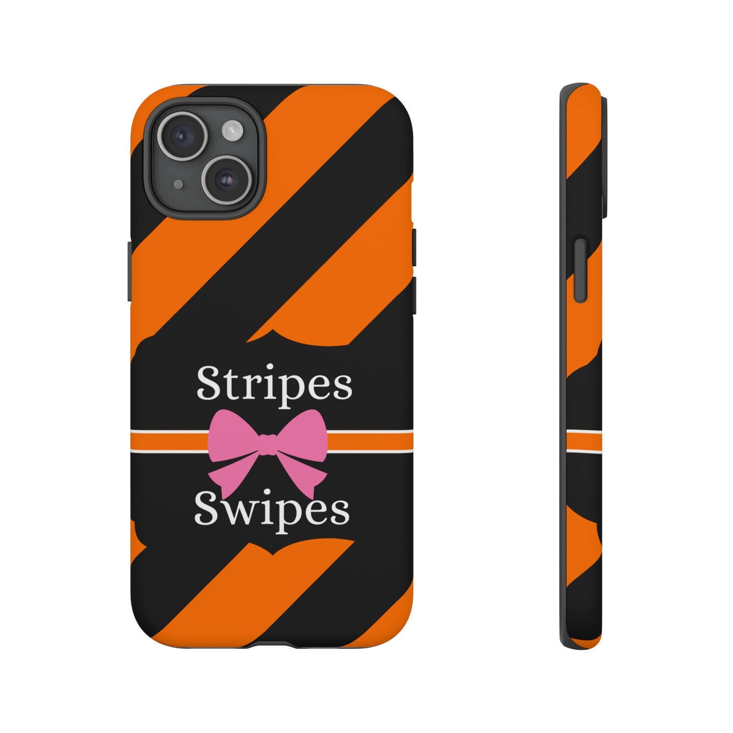 Phone Case iPhone 16/15/14 - Orange/Black Stripes & Swipes Tough Case