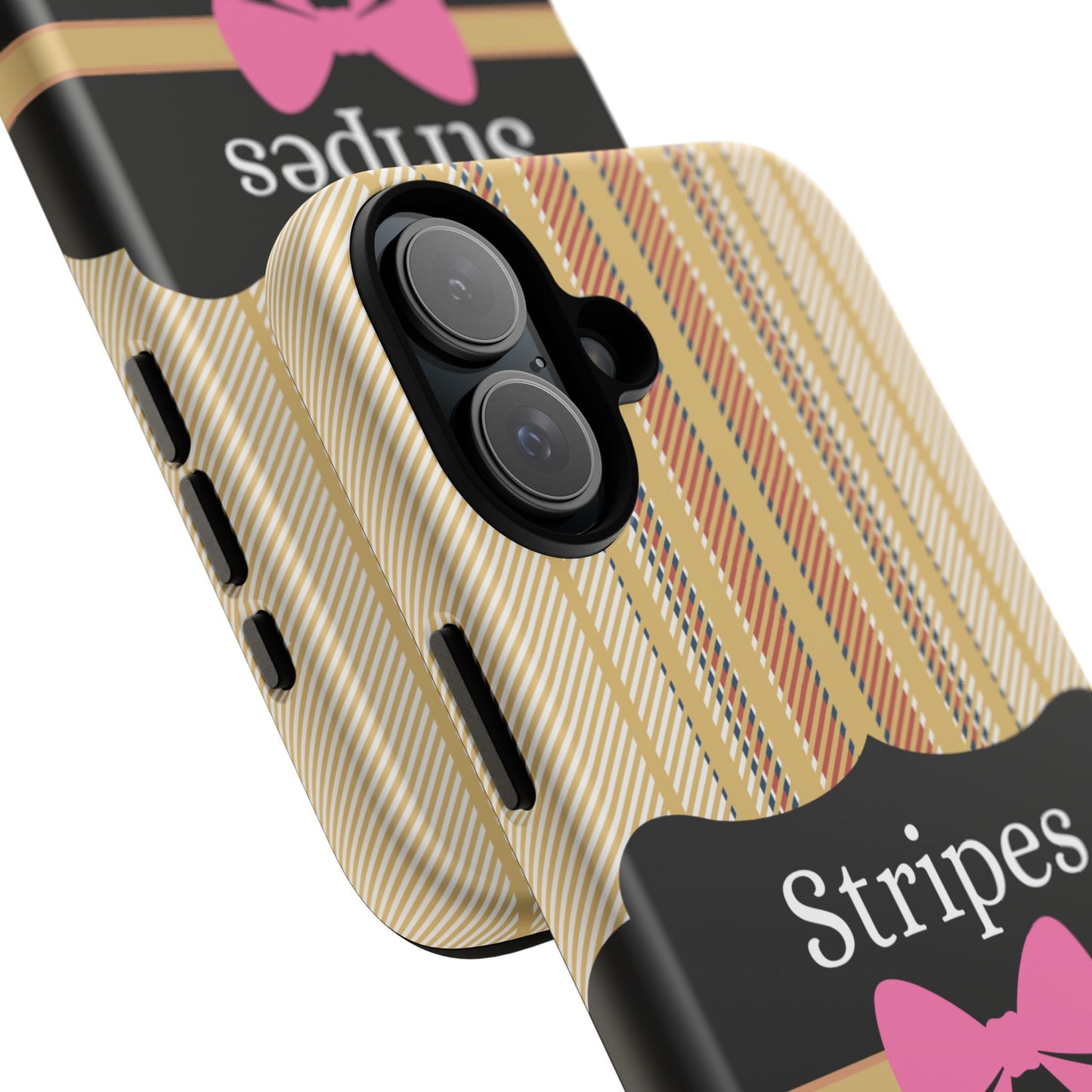 Phone Case iPhone 16/15/14 - Beige/Micro Stripes & Swipes Tough Case