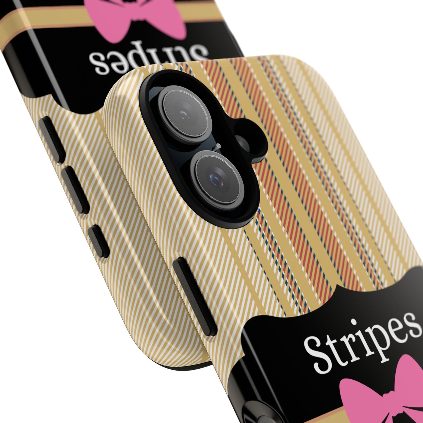 Phone Case iPhone 16/15/14 - Beige/Micro Stripes & Swipes Tough Case