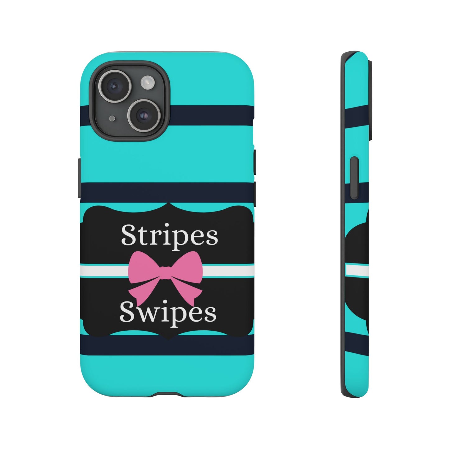 Phone Case iPhone 16/15/14 - Blue/Black Stripes & Swipes Tough Case