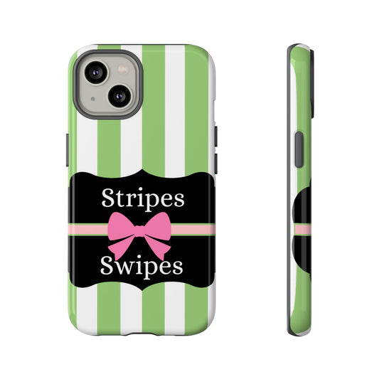 Phone Case iPhone 16/15/14 - Green/White Stripes & Swipes Tough Case