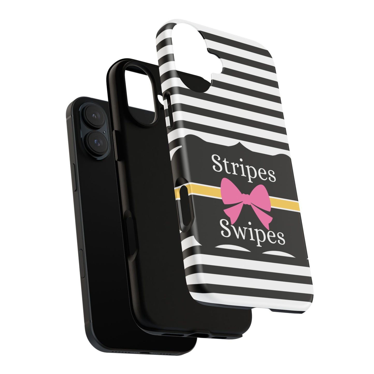 Phone Case iPhone 16/15/14 - Black/White/Yellow Stripes & Swipes Tough Case