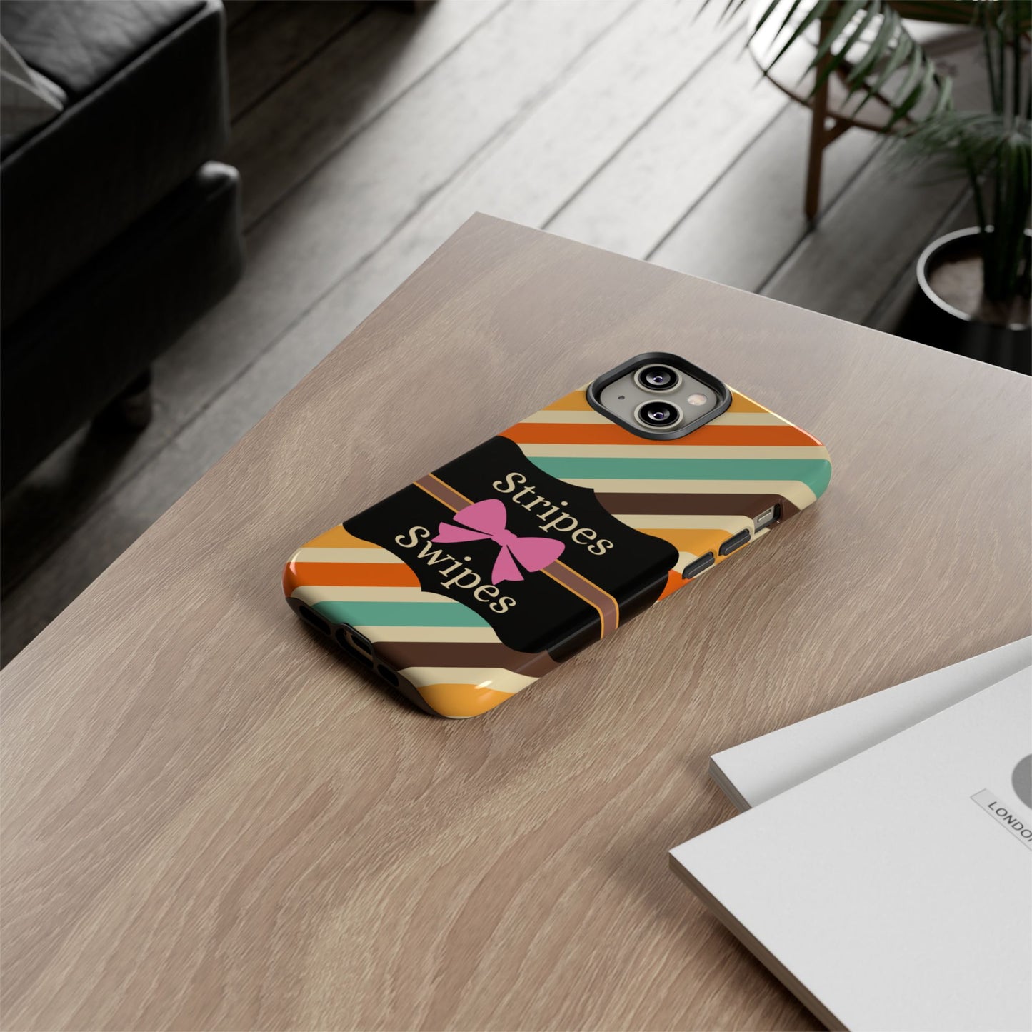 Phone Case iPhone 16/15/14 - Diagonal Retro Stripes & Swipes Tough Case