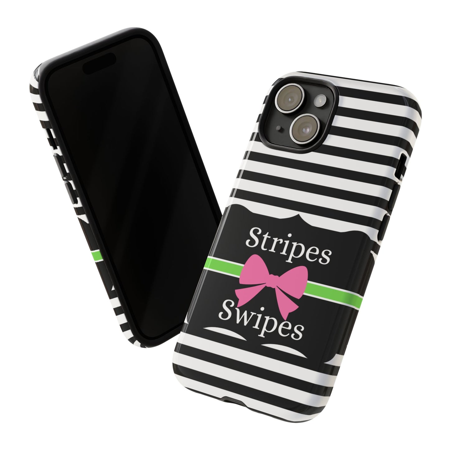 Phone Case iPhone 16/15/14 - Black/White/Green Stripes & Swipes Tough Case