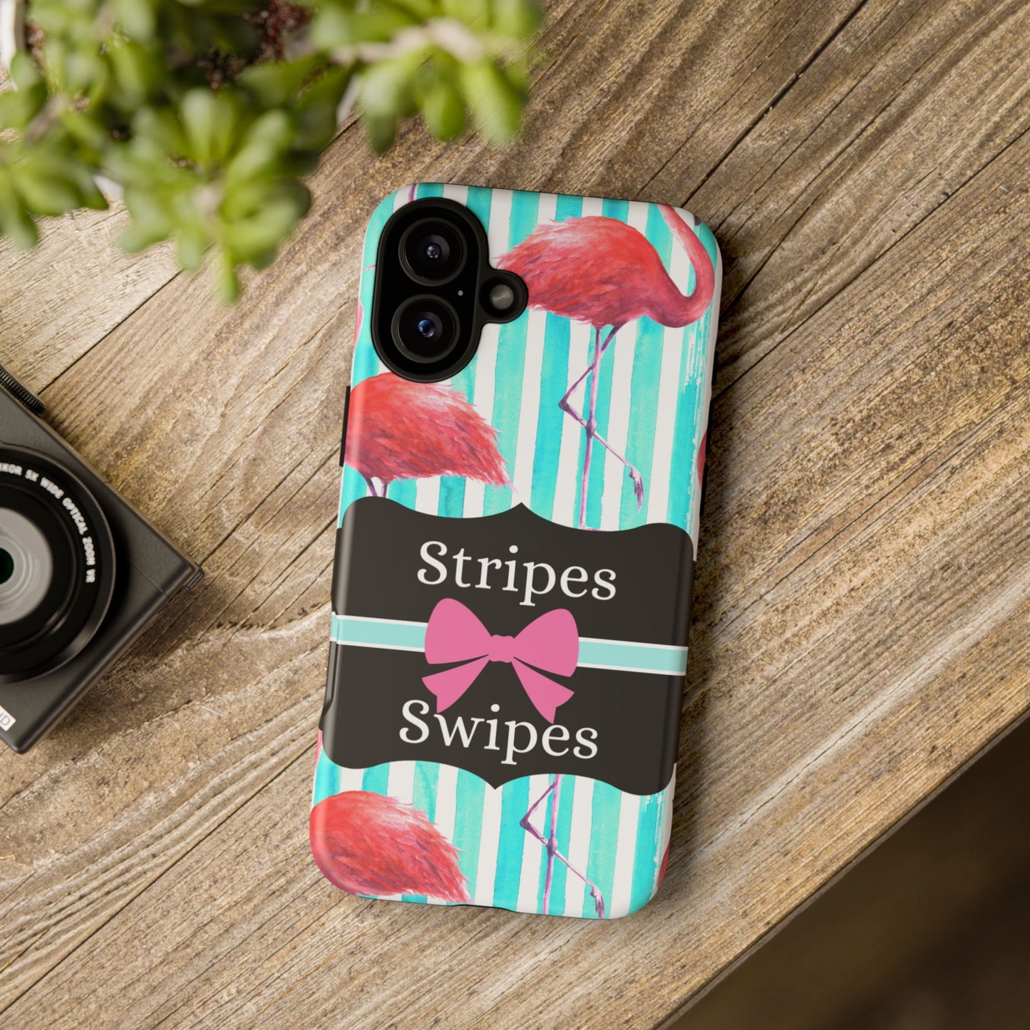 Phone Case iPhone 16/15/14 - Flamingo Stripes & Swipes Tough Case