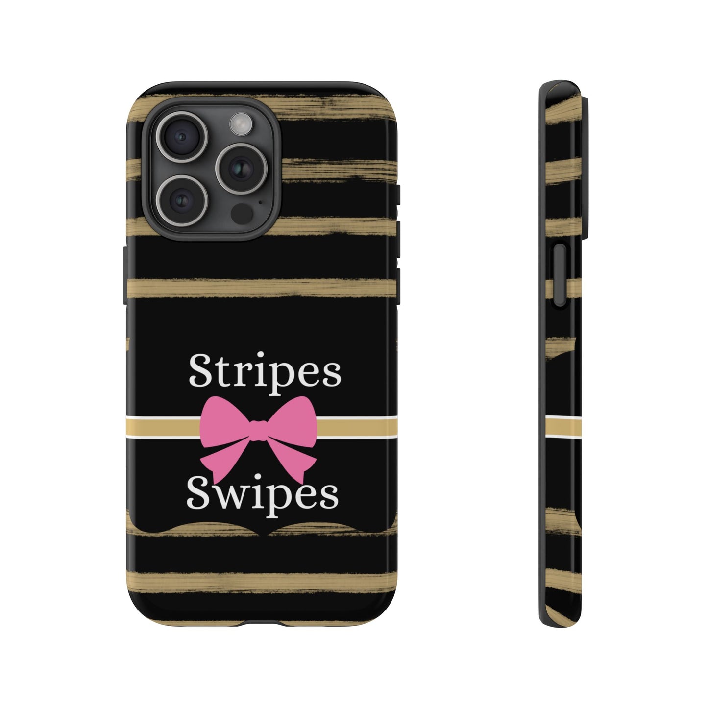 Phone Case iPhone 16/15/14 - Black/Beige Stripes & Swipes Tough Case