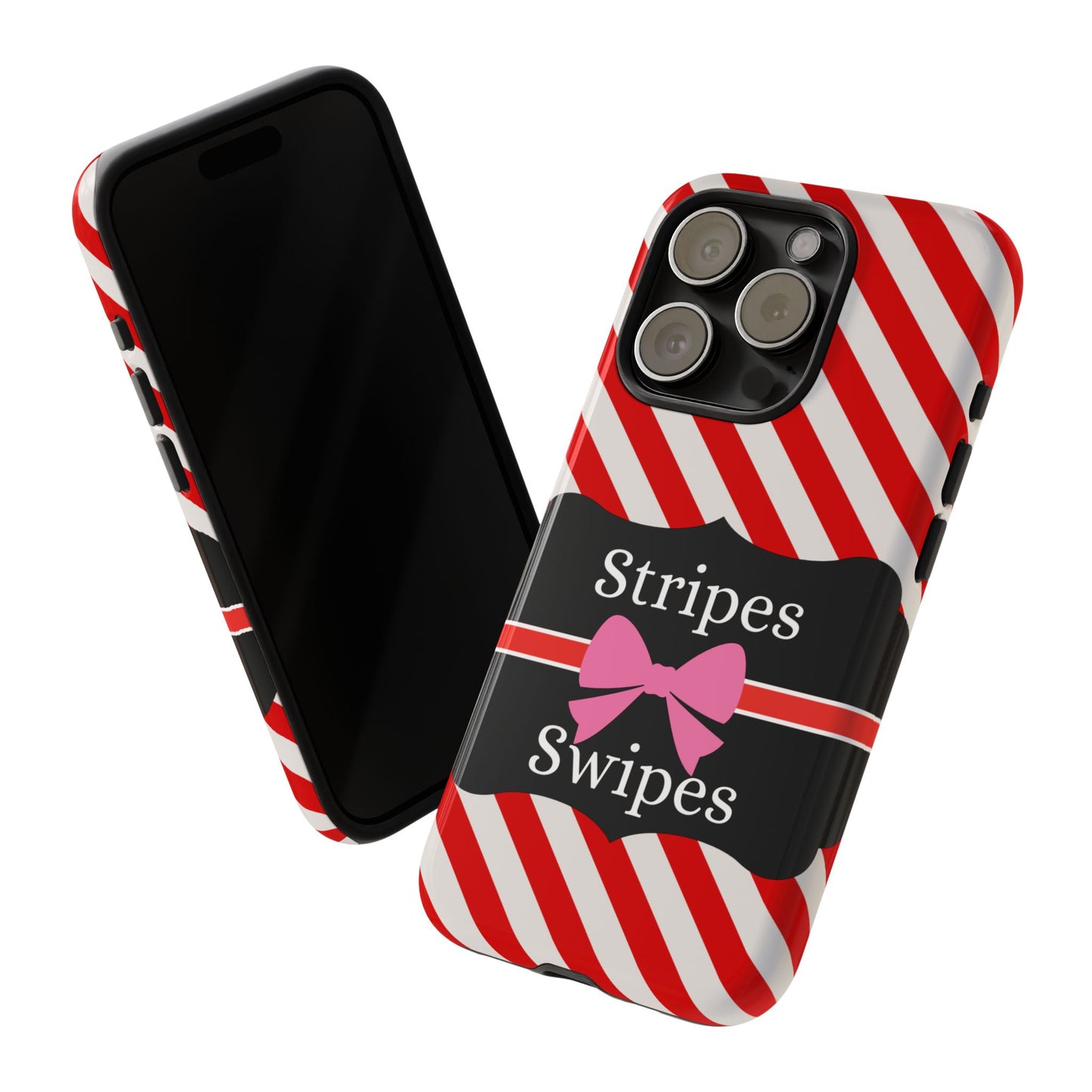 Phone Case iPhone 16/15/14 - Red/White Stripes & Swipes Tough Case