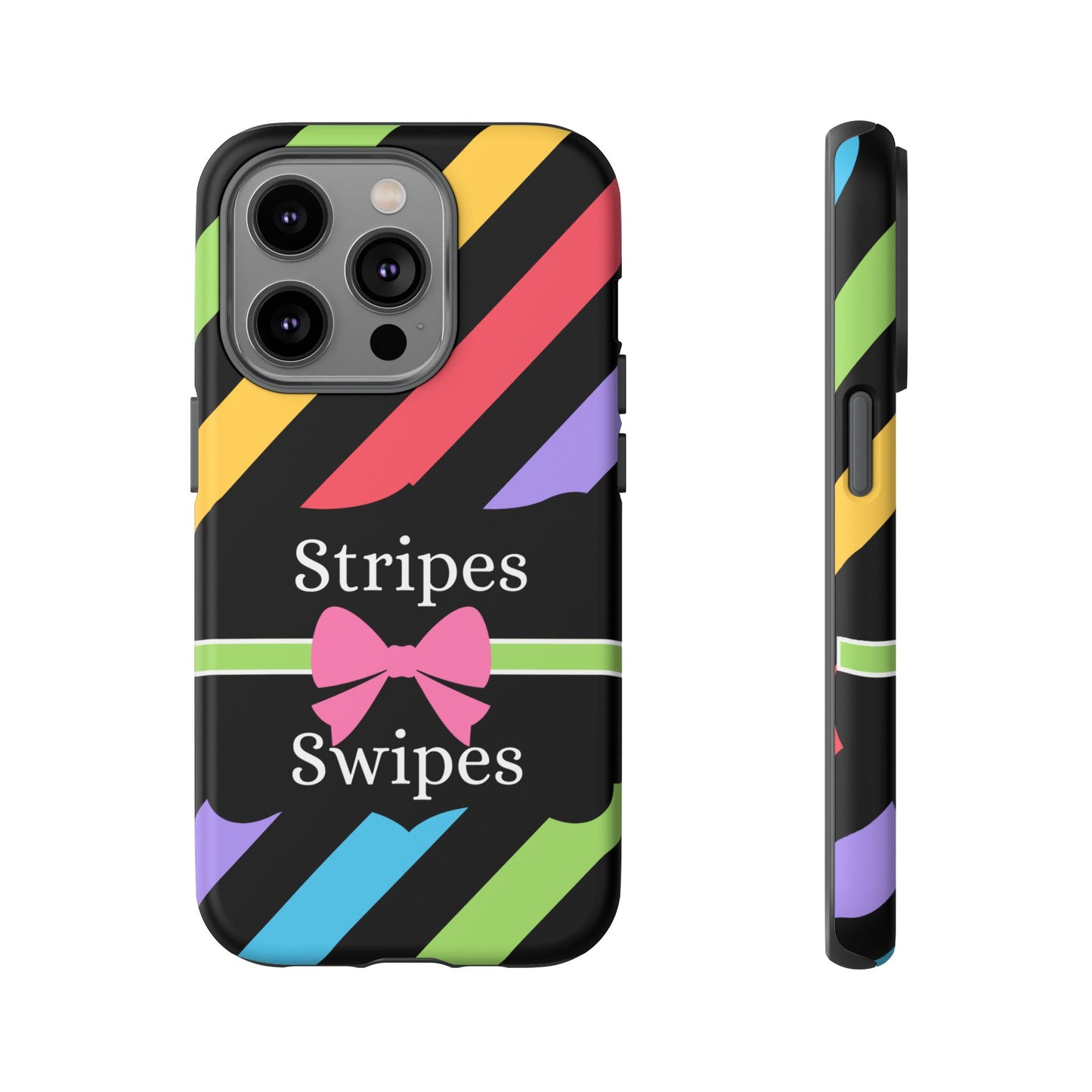 Phone Case iPhone 16/15/14 - Diagonal Vivid Black Stripes & Swipes Tough Case