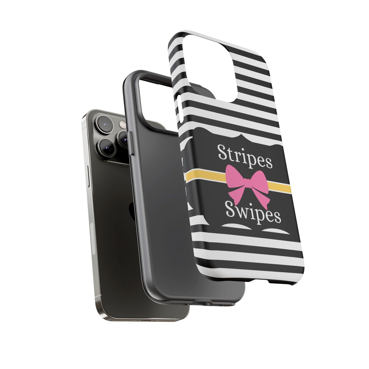 Phone Case iPhone 16/15/14 - Black/White/Yellow Stripes & Swipes Tough Case