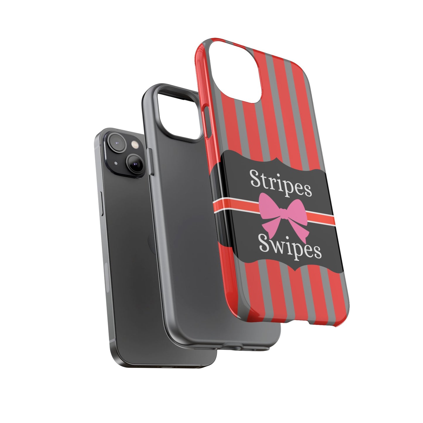 Phone Case iPhone 16/15/14 - Red/Gray Stripes & Swipes Tough Case