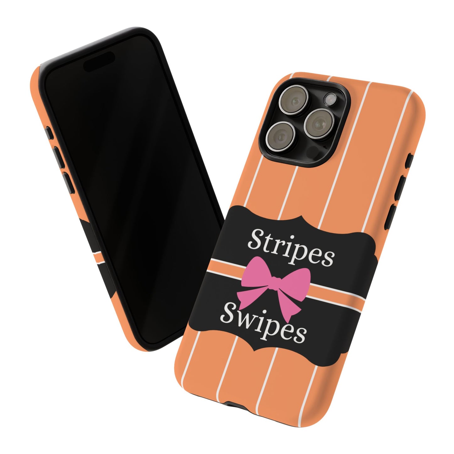 Phone Case iPhone 16/15/14 - Orange/White Stripes & Swipes Tough Case