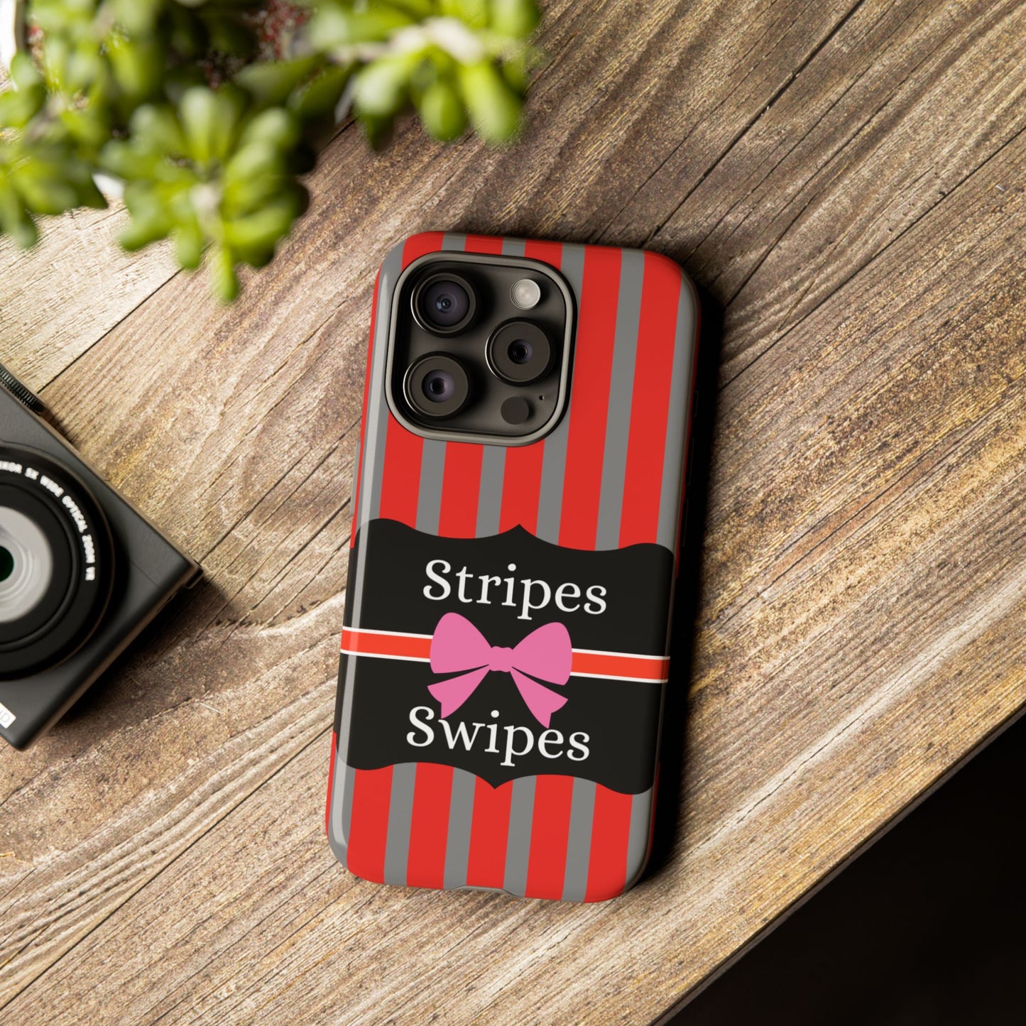 Phone Case iPhone 16/15/14 - Red/Gray Stripes & Swipes Tough Case