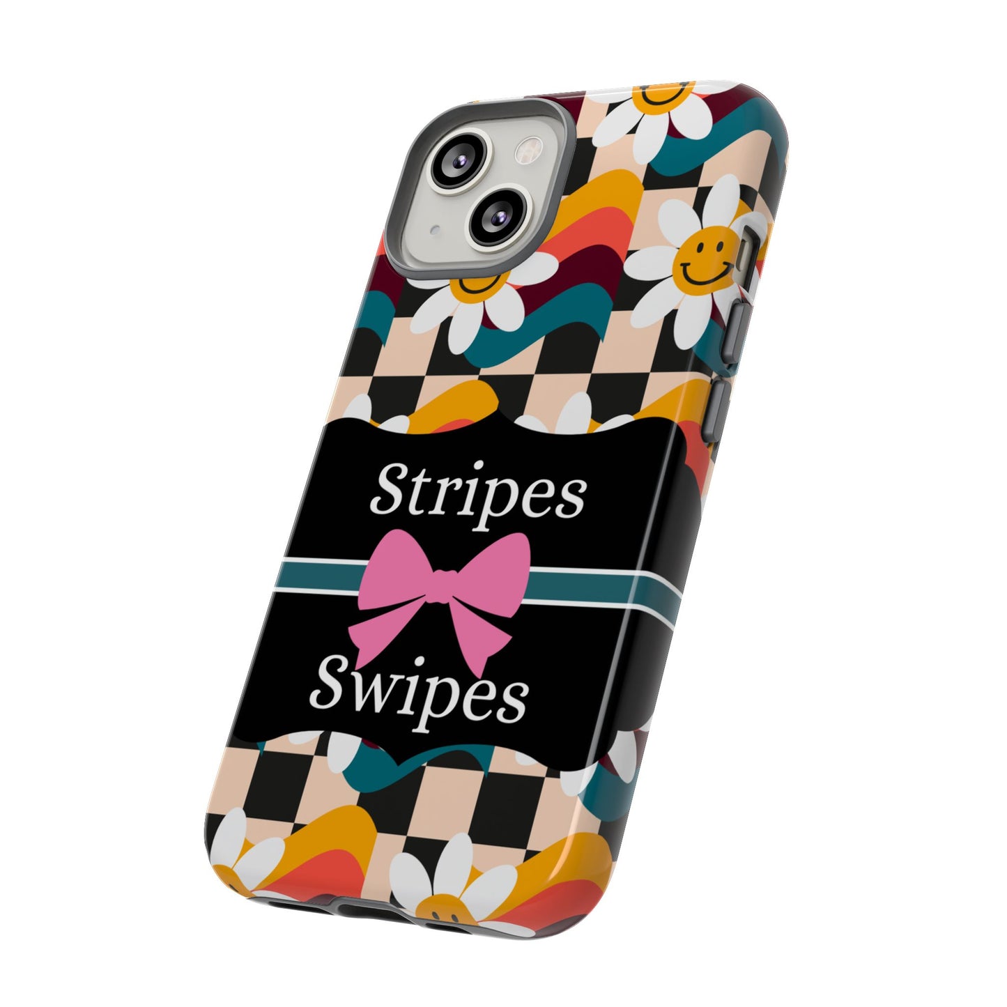 Phone Case iPhone 16/15/14 - Smiley Faces Stripes & Swipes Tough Case