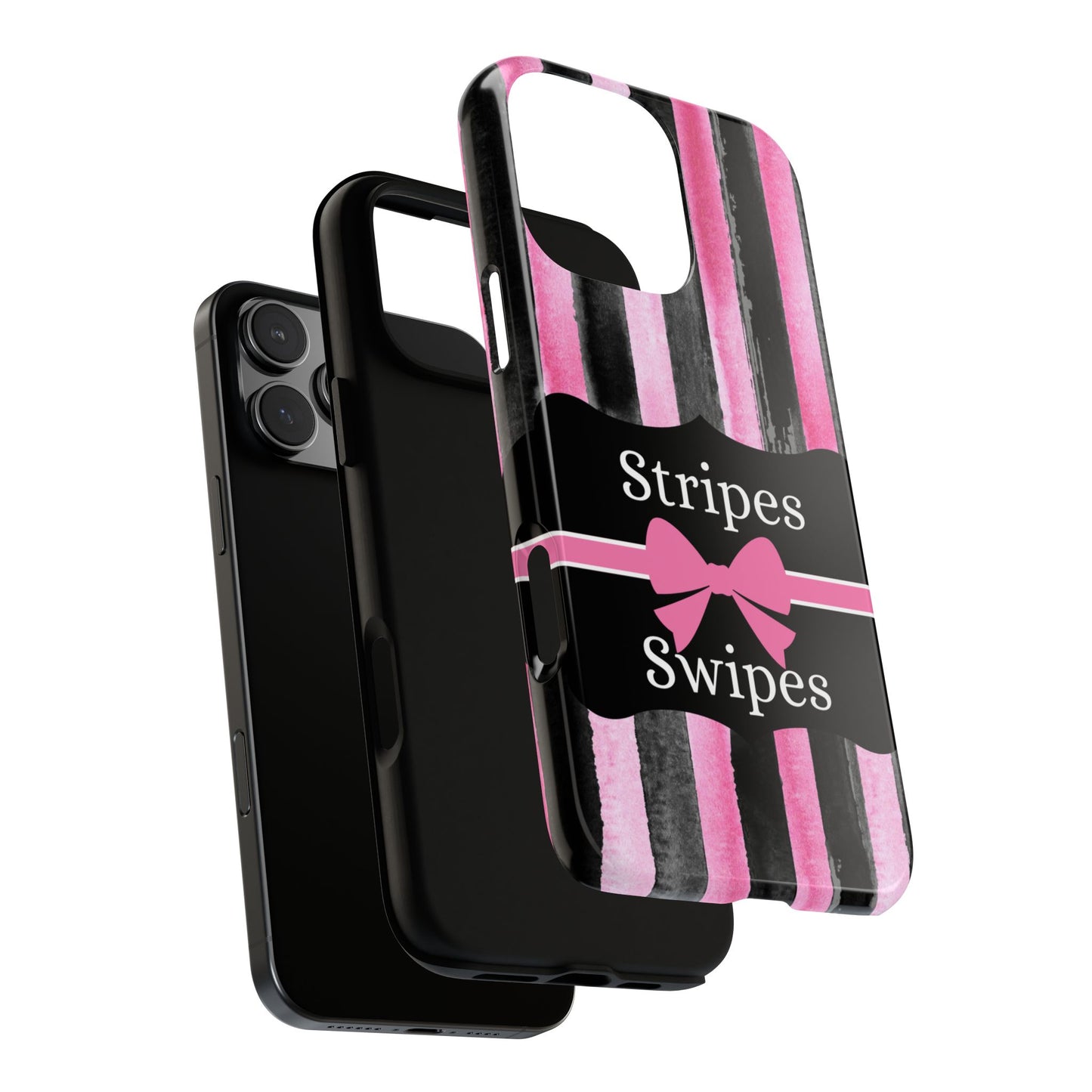 Phone Case iPhone 16/15/14 - Black/Pink Stripes & Swipes Tough Case