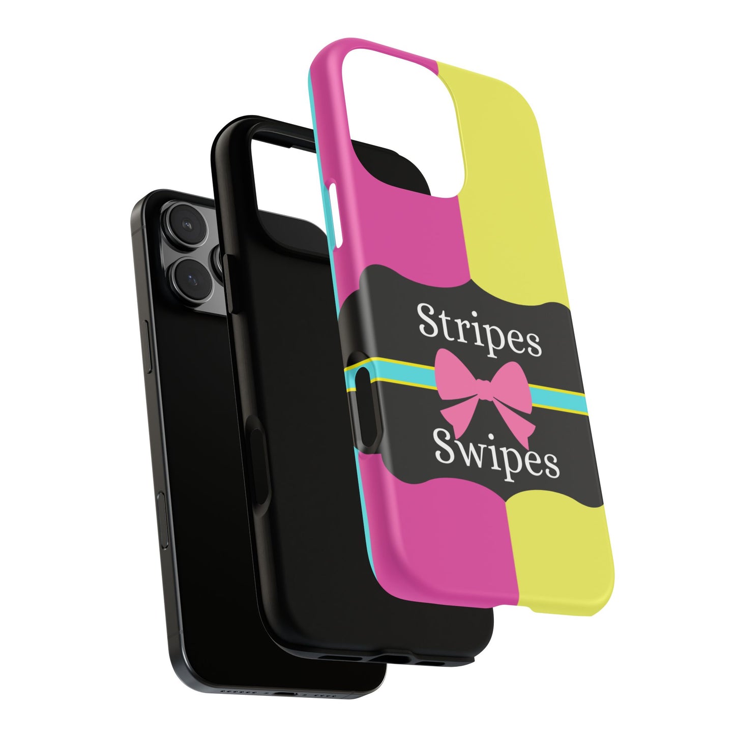 Phone Case iPhone 16/15/14 - Pink/Yellow Stripes & Swipes Tough Case